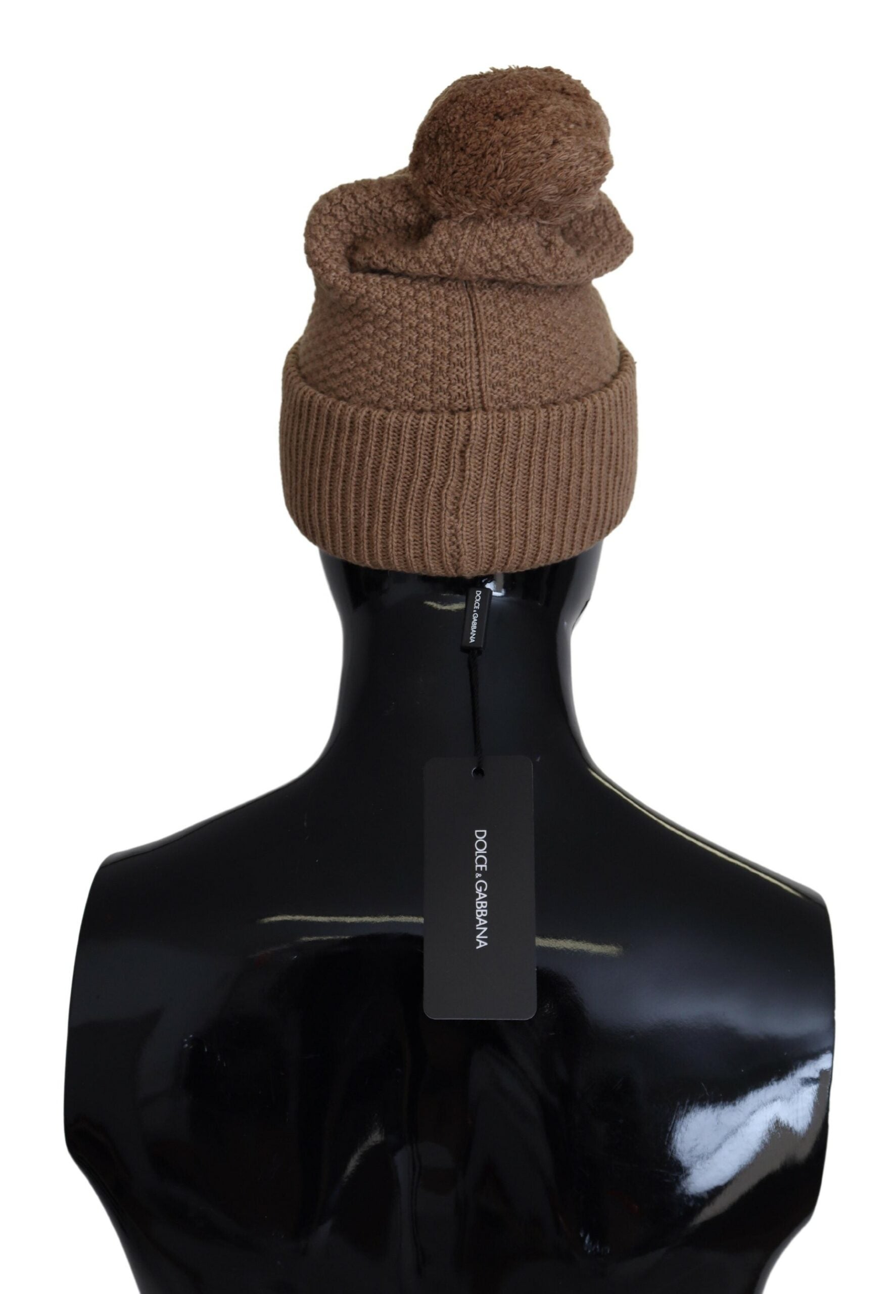 Brown Solid Knitted Fur Ball Winter Beanie Hat - ventzia