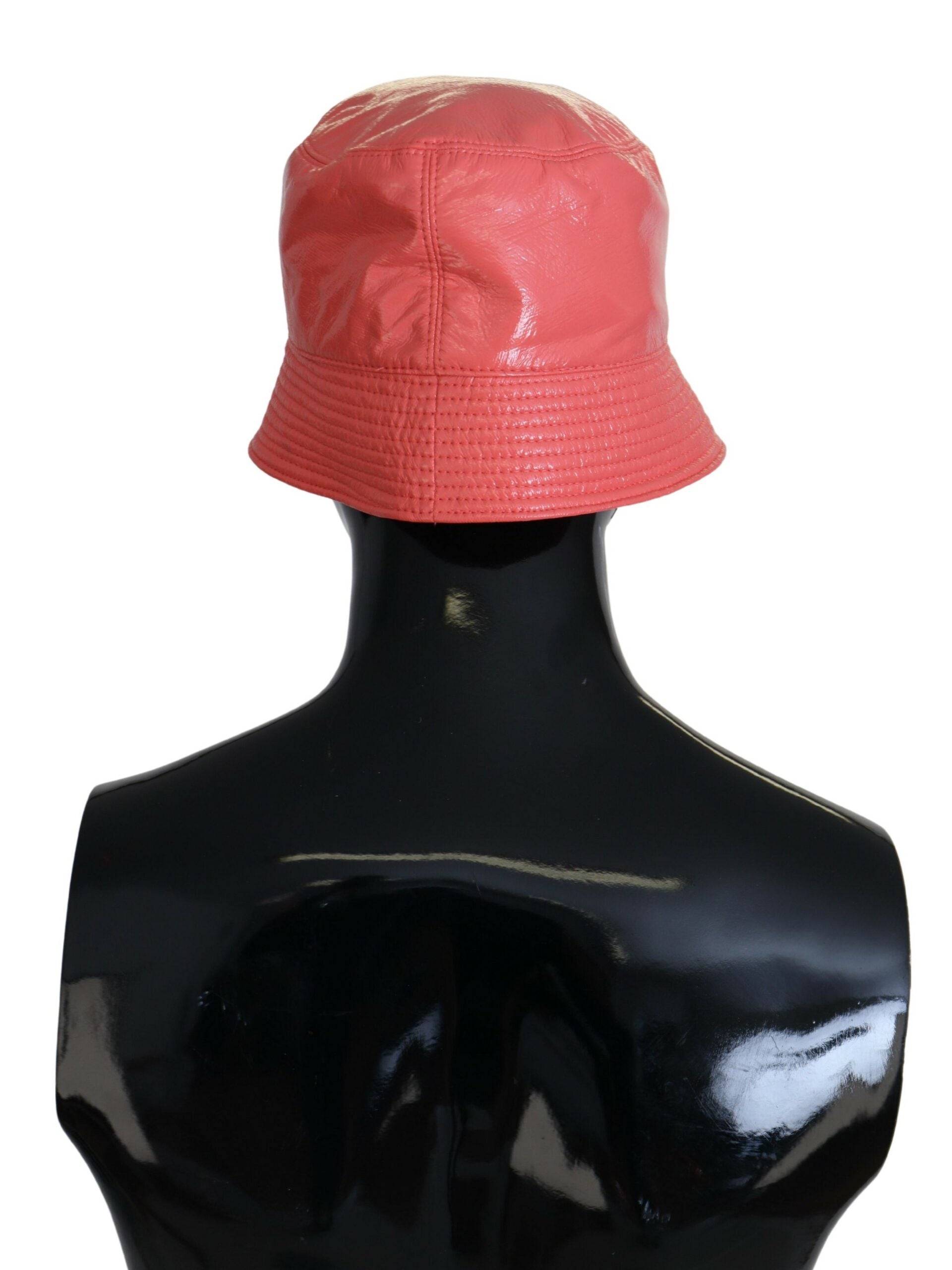 Peach Quilted Faux Leather Women Bucket Cap Hat - ventzia
