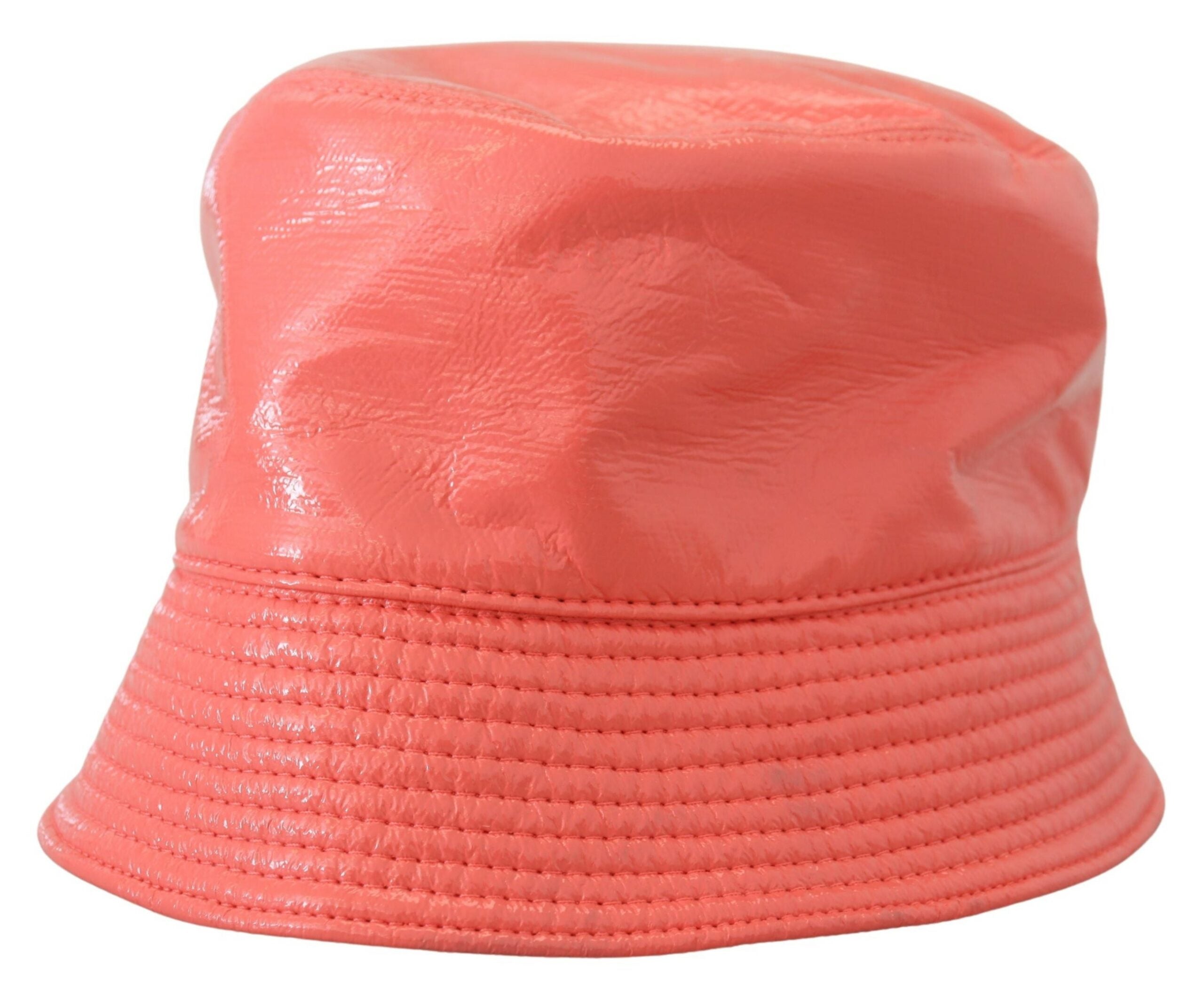 Peach Quilted Faux Leather Women Bucket Cap Hat - ventzia