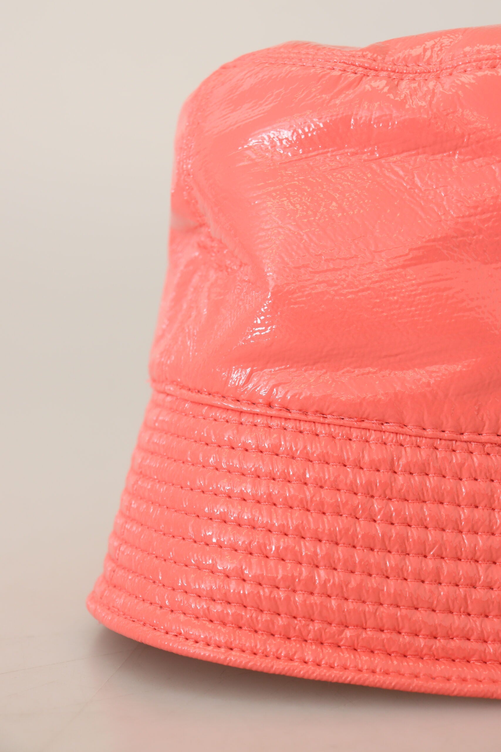 Peach Quilted Faux Leather Women Bucket Cap Hat - ventzia