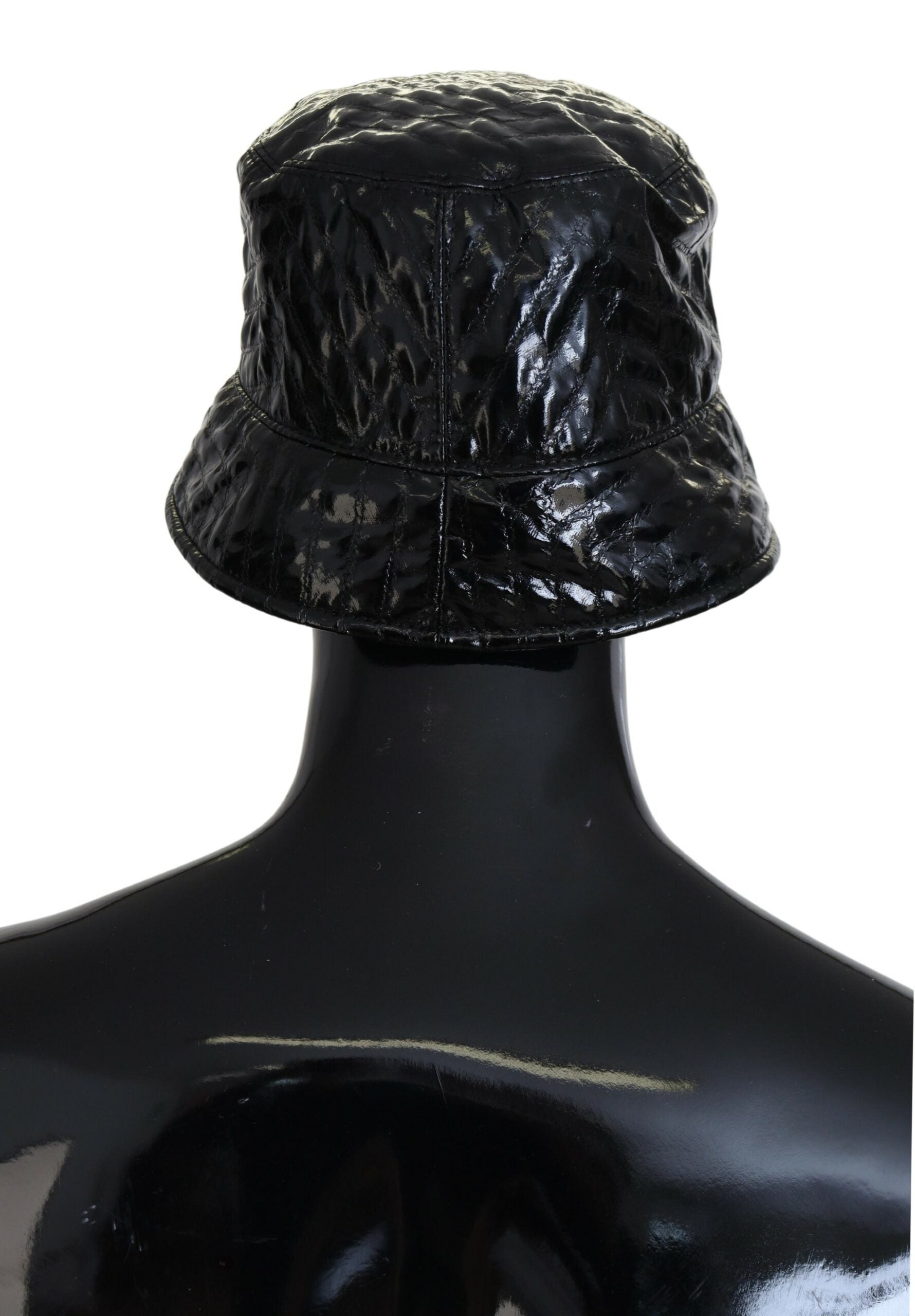 Black Quilted Faux Leather Women Bucket Cap Hat - ventzia
