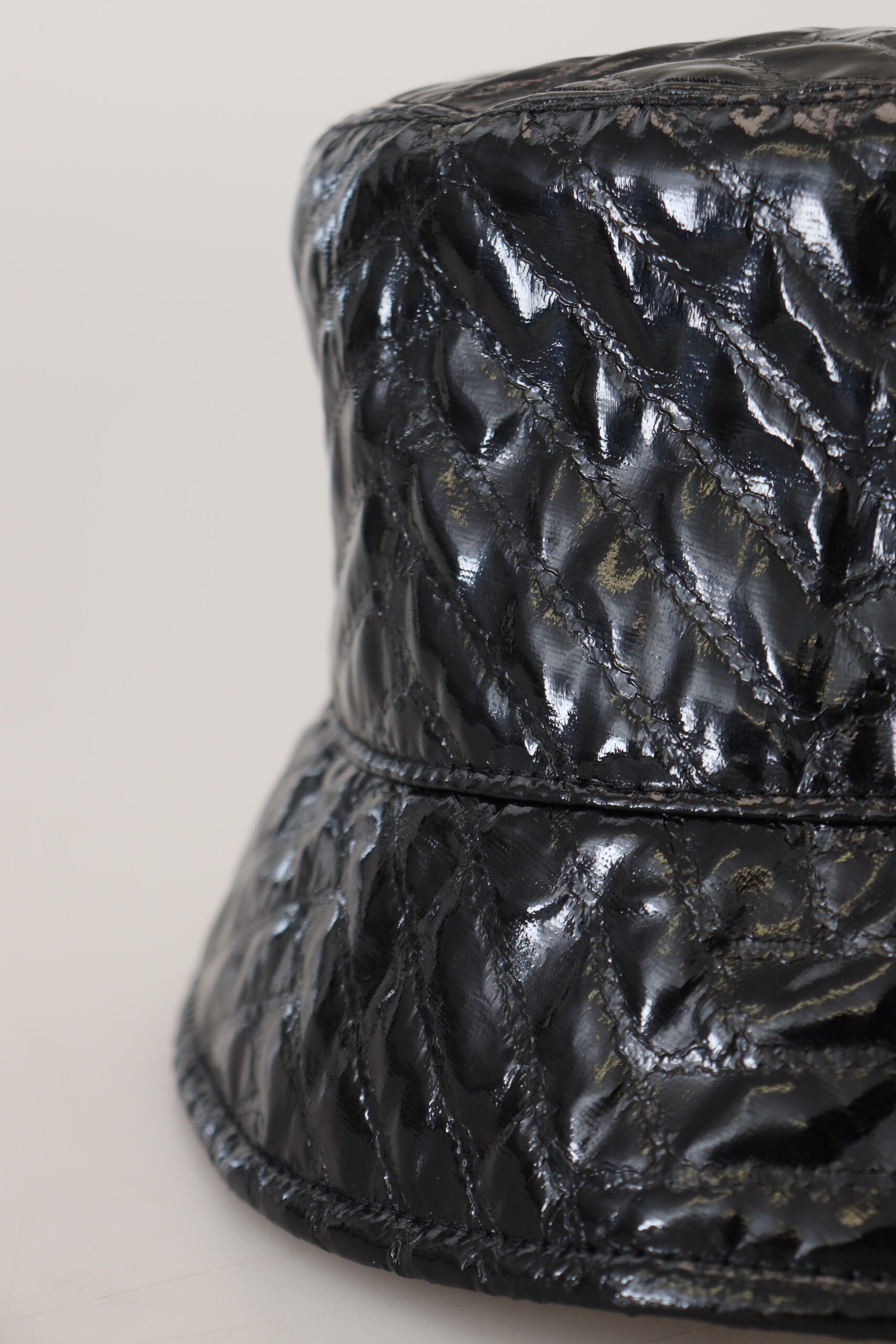 Black Quilted Faux Leather Women Bucket Cap Hat - ventzia
