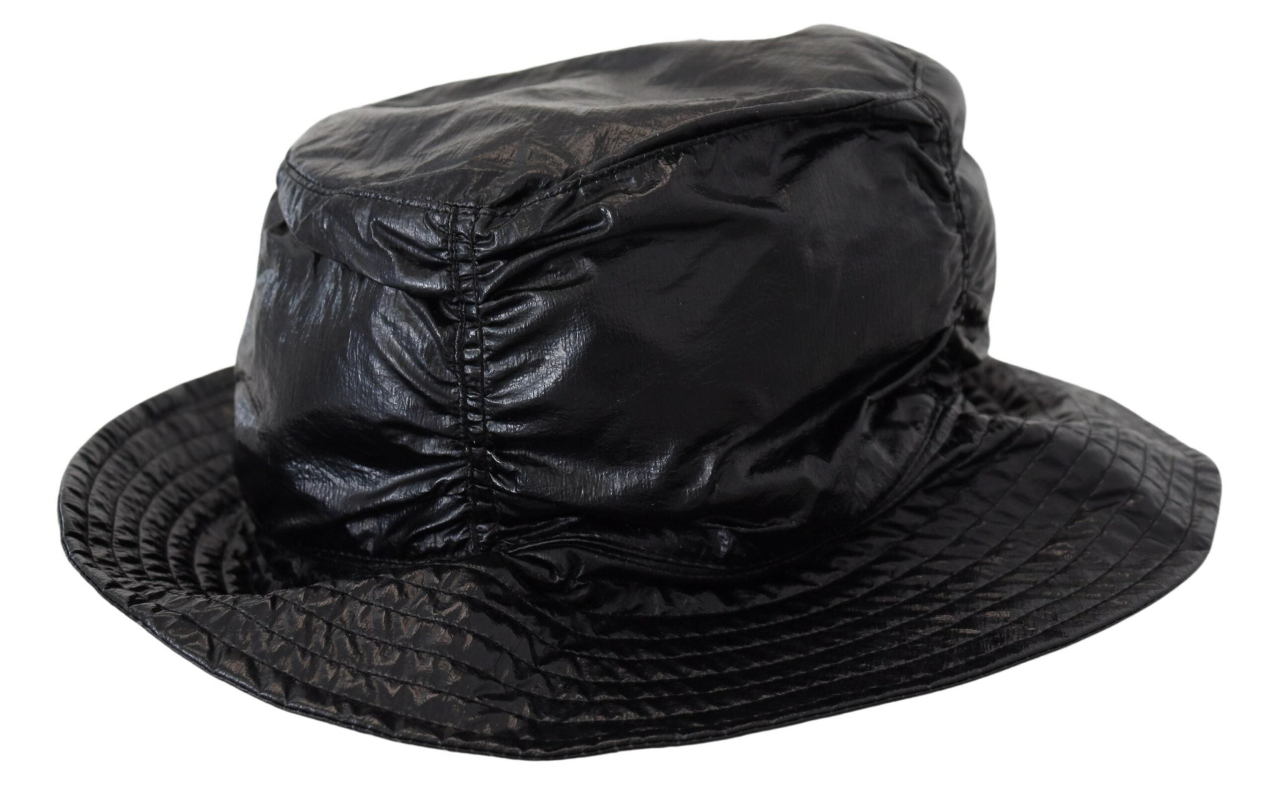 Black Quilted Faux Leather Women Bucket Cap Hat - ventzia