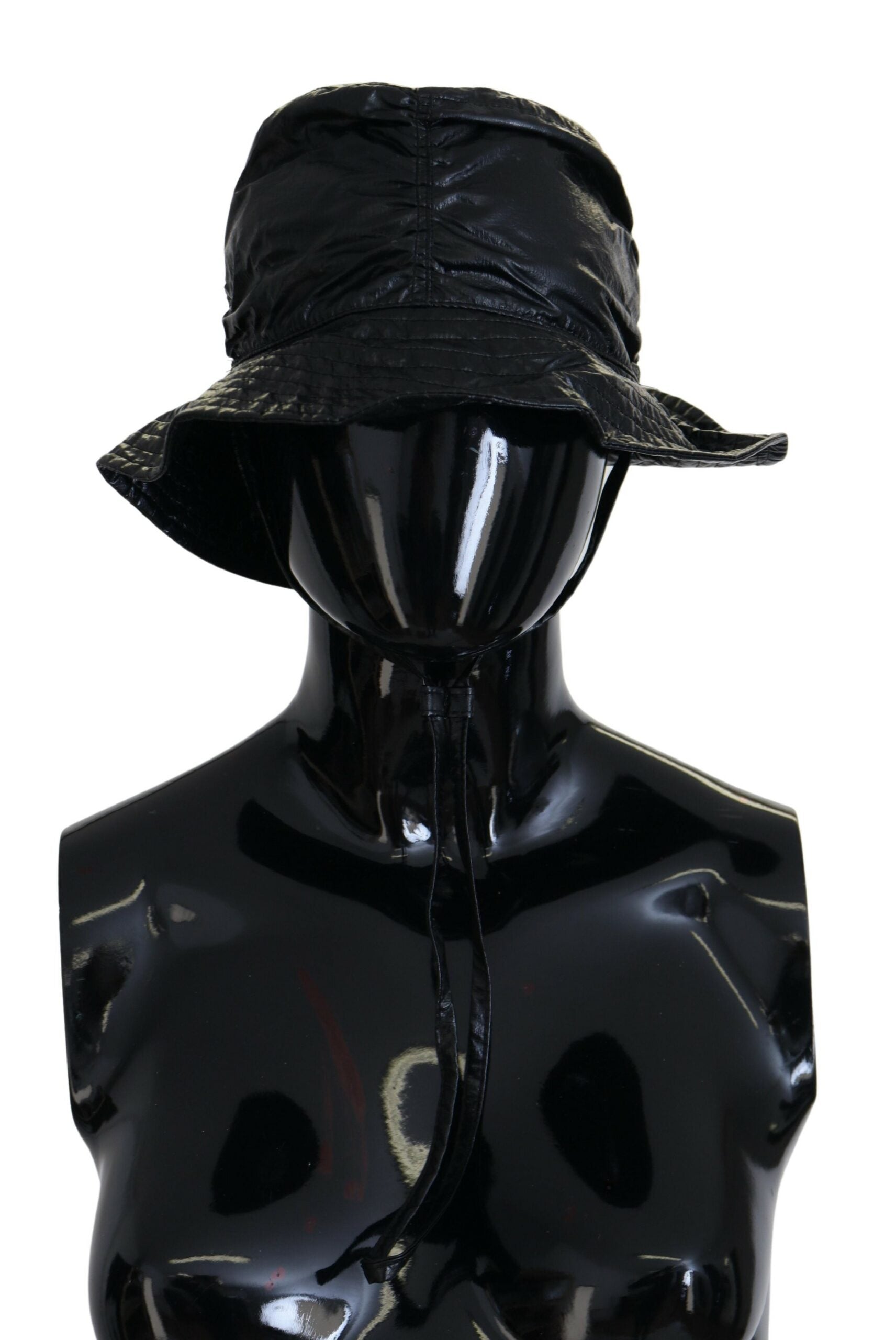 Black Quilted Faux Leather Women Bucket Cap Hat - ventzia