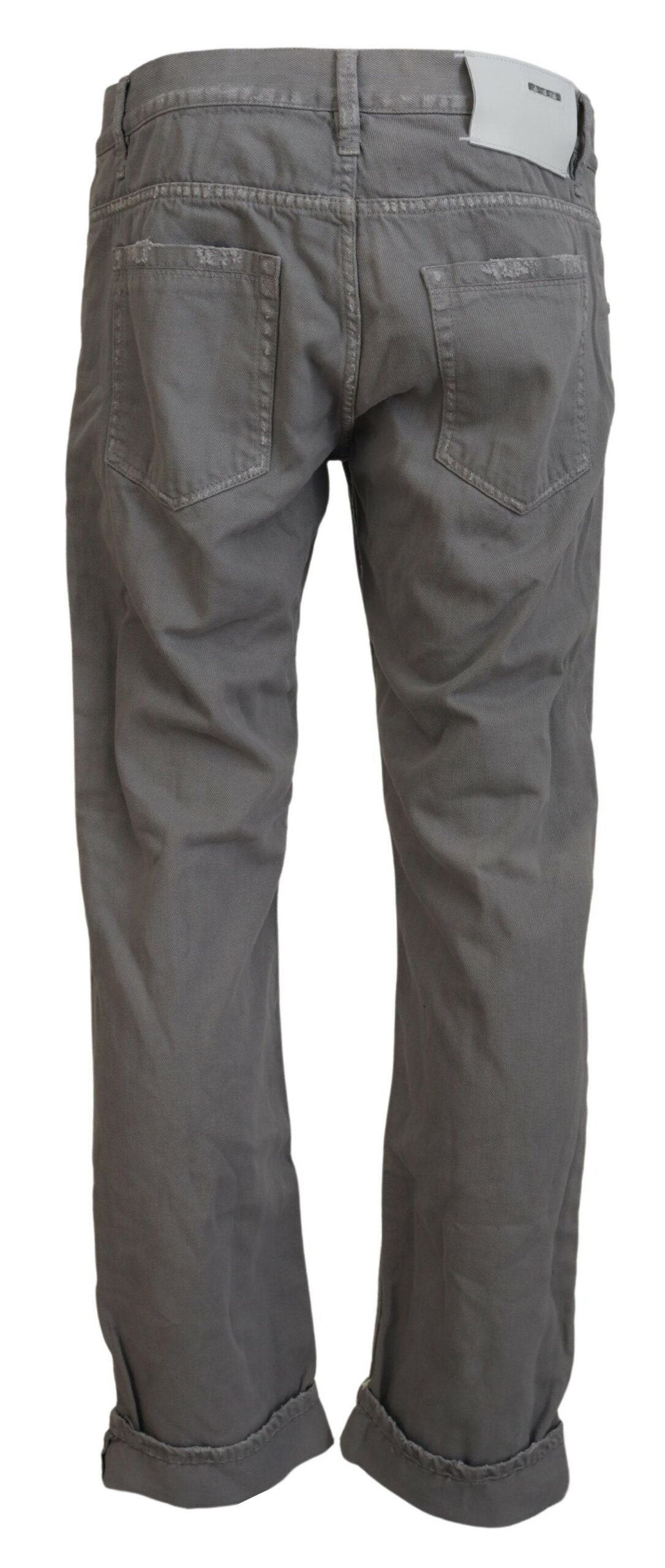 Gray Cotton Straight Fit Folded Hem Casual Denim Jeans - ventzia