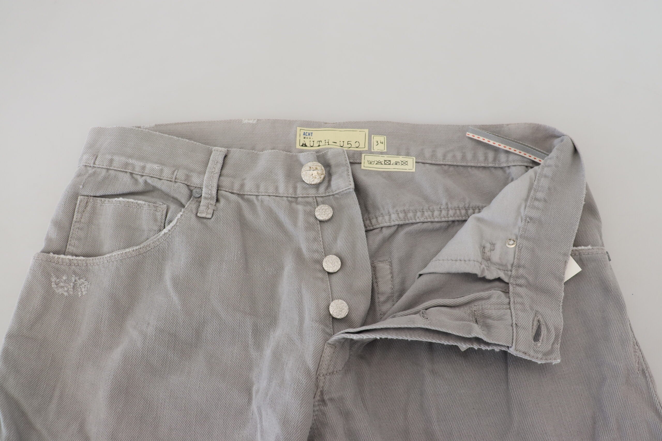 Gray Cotton Straight Fit Folded Hem Casual Denim Jeans - ventzia