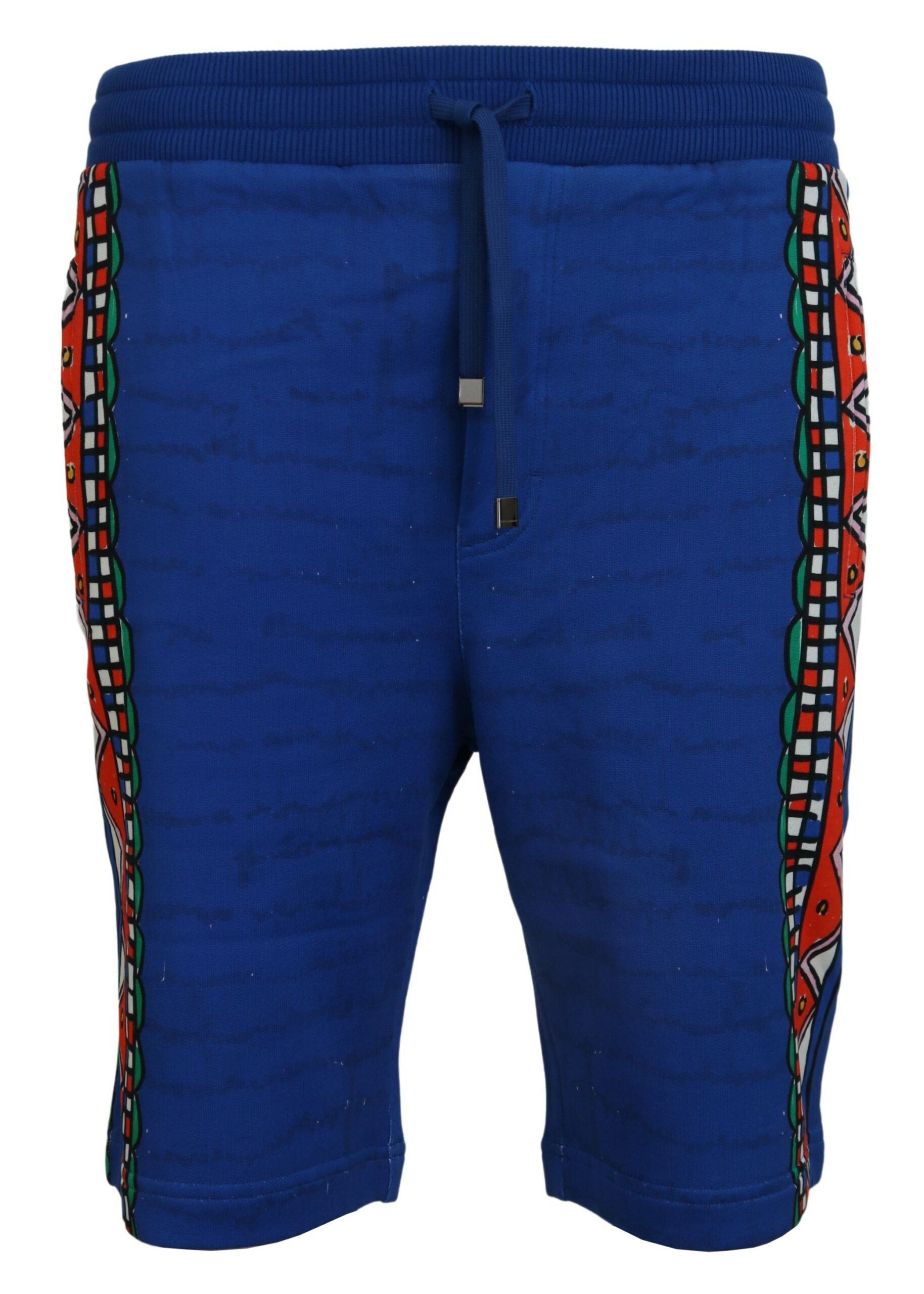 Blue Cotton Printed Bermuda Shorts - ventzia