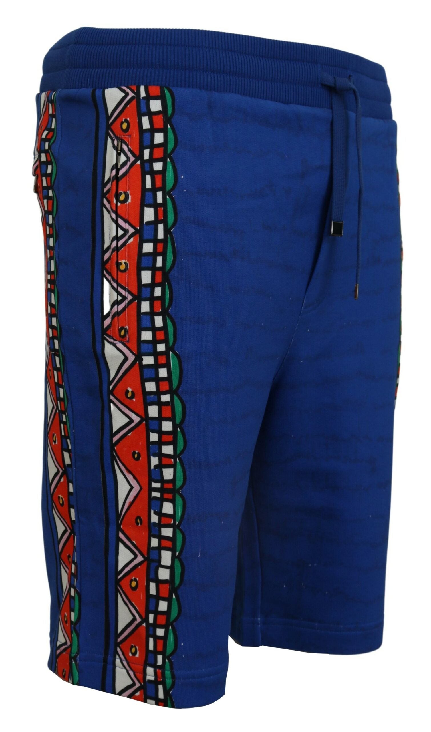 Blue Cotton Printed Bermuda Shorts - ventzia