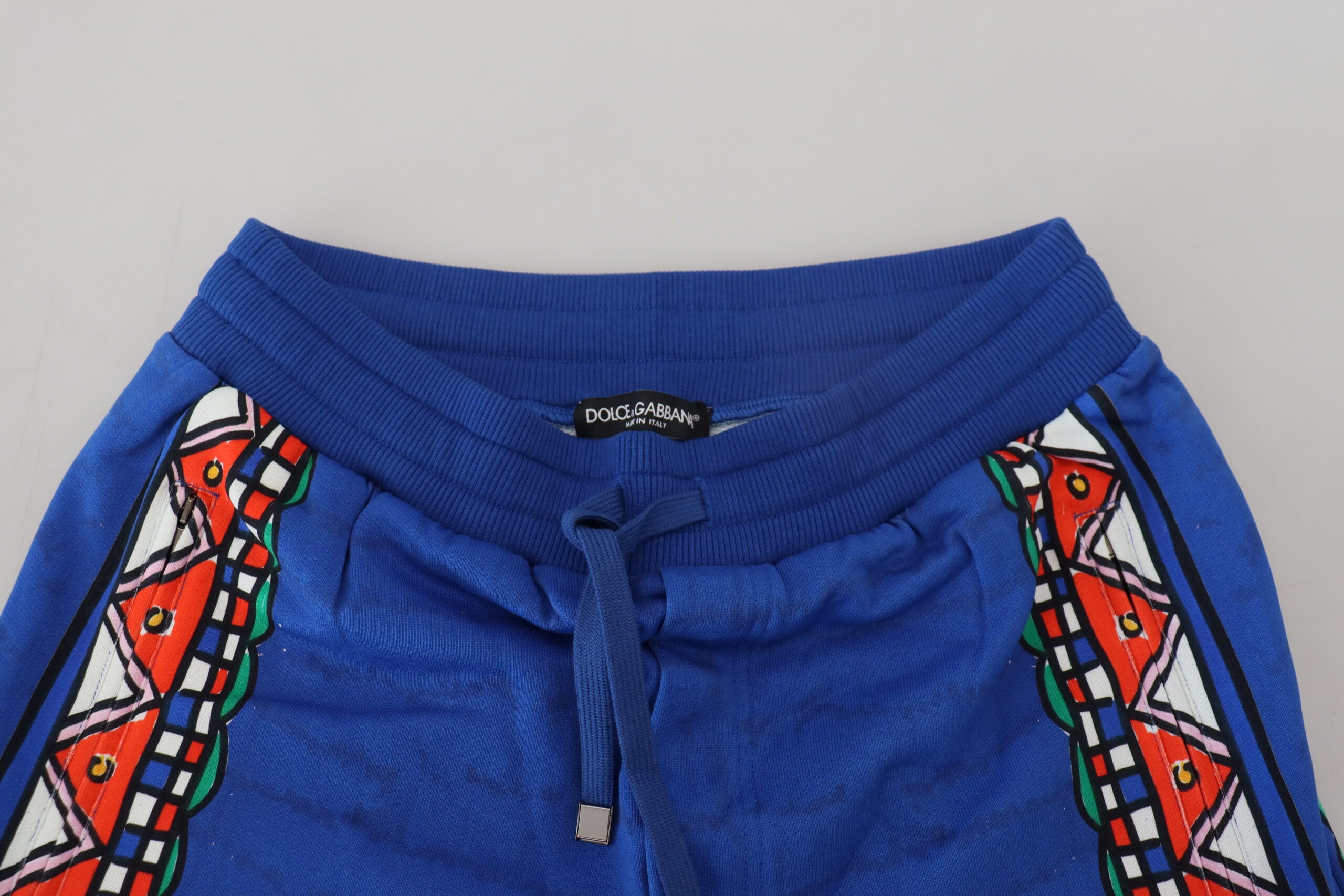 Blue Cotton Printed Bermuda Shorts - ventzia