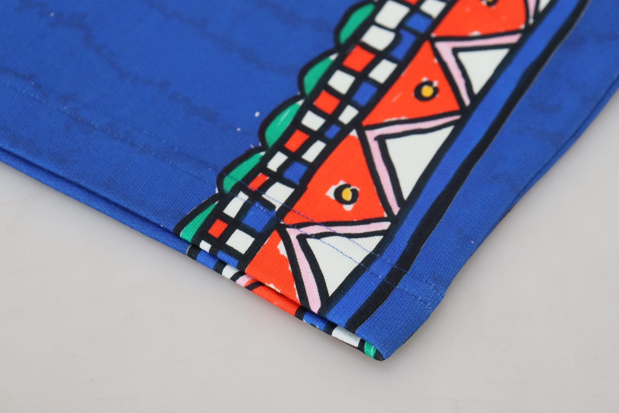 Blue Cotton Printed Bermuda Shorts - ventzia
