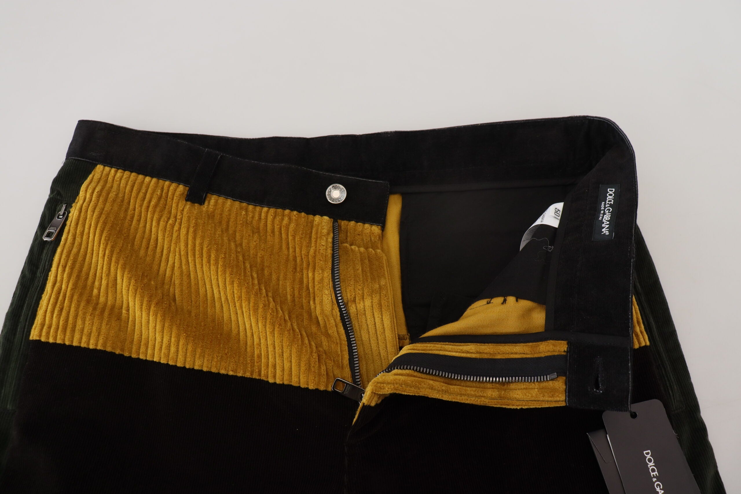 Black Yellow Cotton Men Pants - ventzia