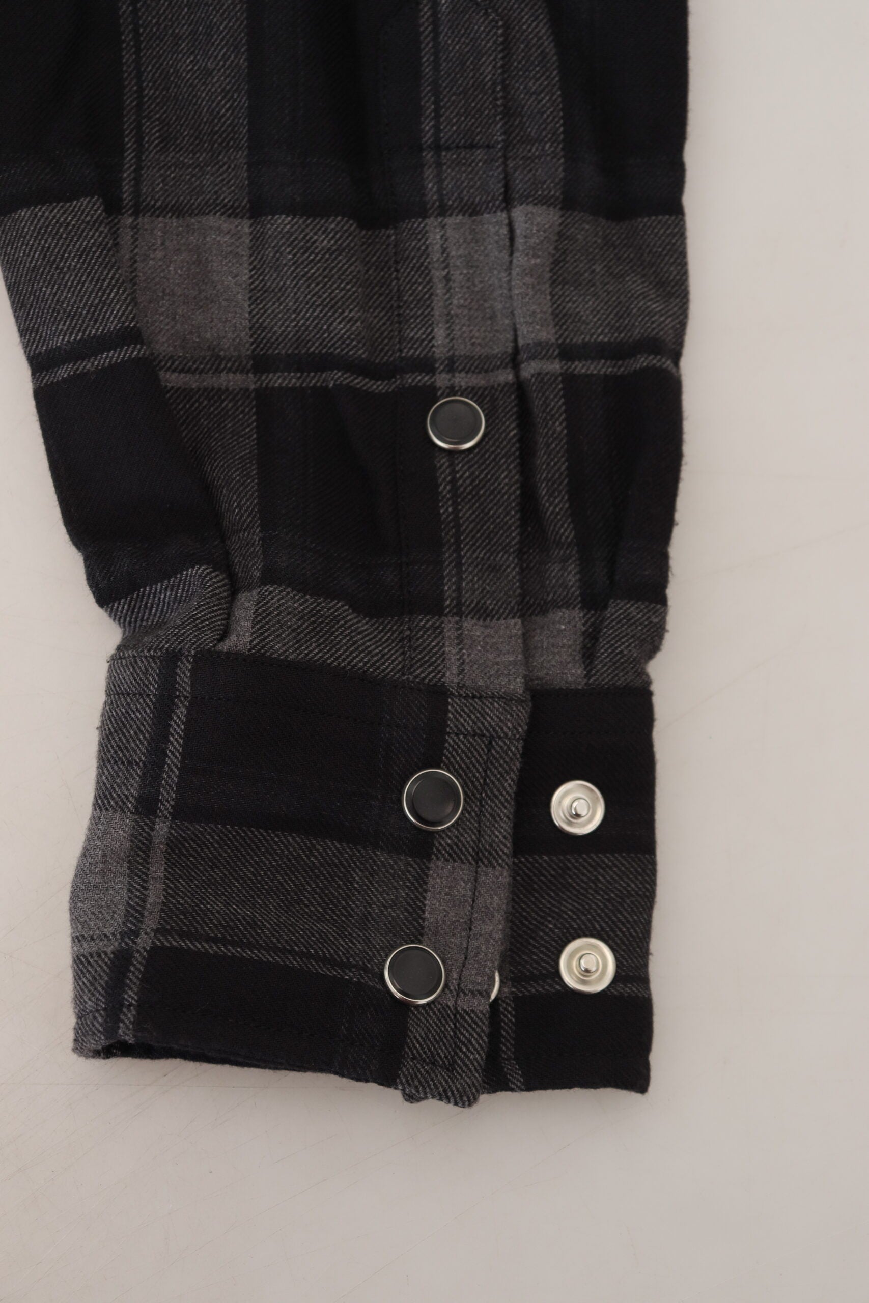 Black Gray Check Men Long Sleeves Shirt - ventzia
