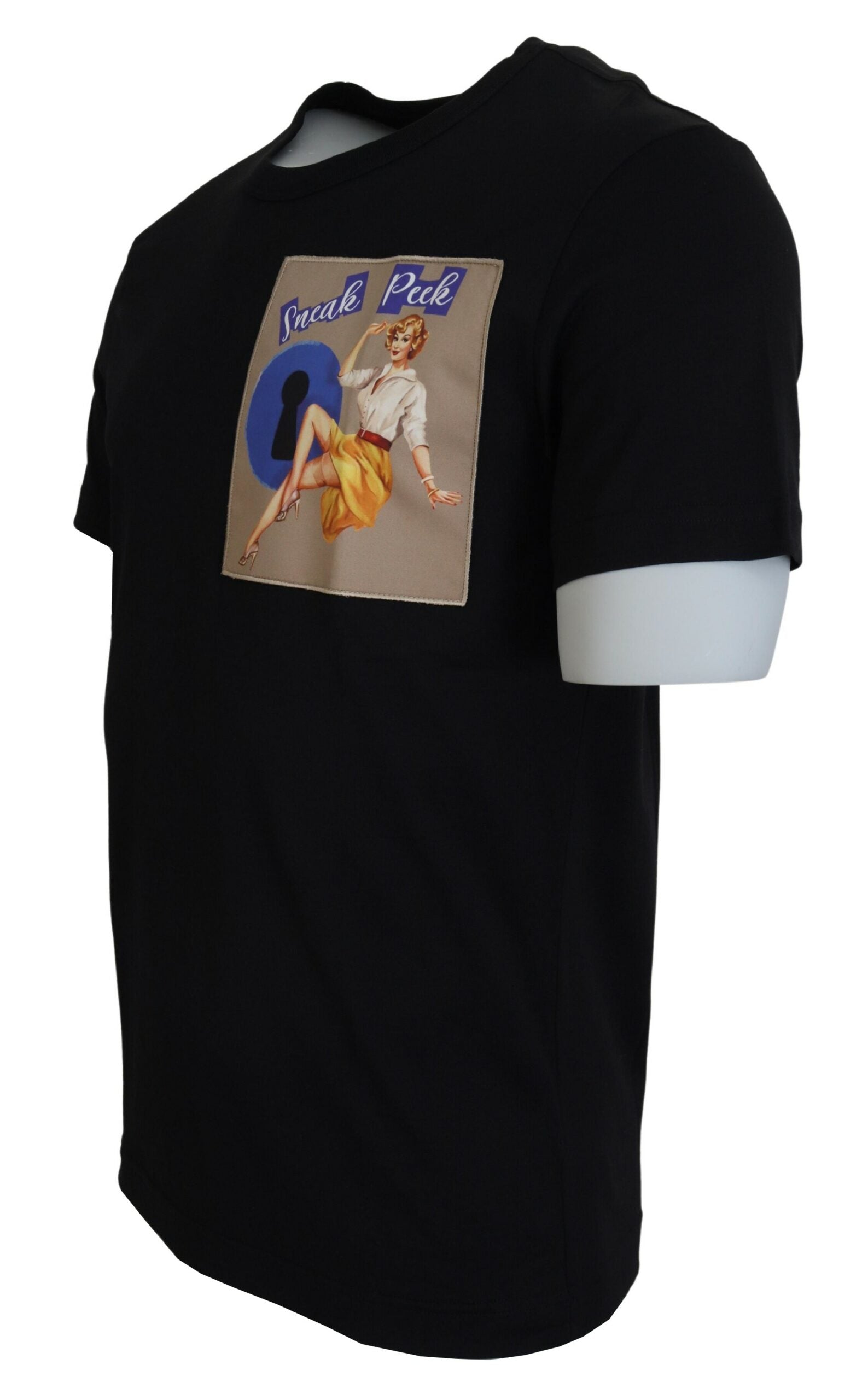 Black Sneak Peek Cotton Short Sleeve T-shirt - ventzia