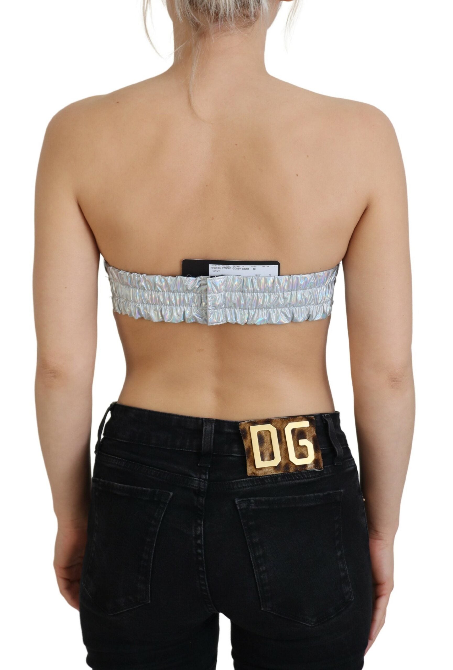 Silver Holographic Effect Bustier Brassiere Top - ventzia