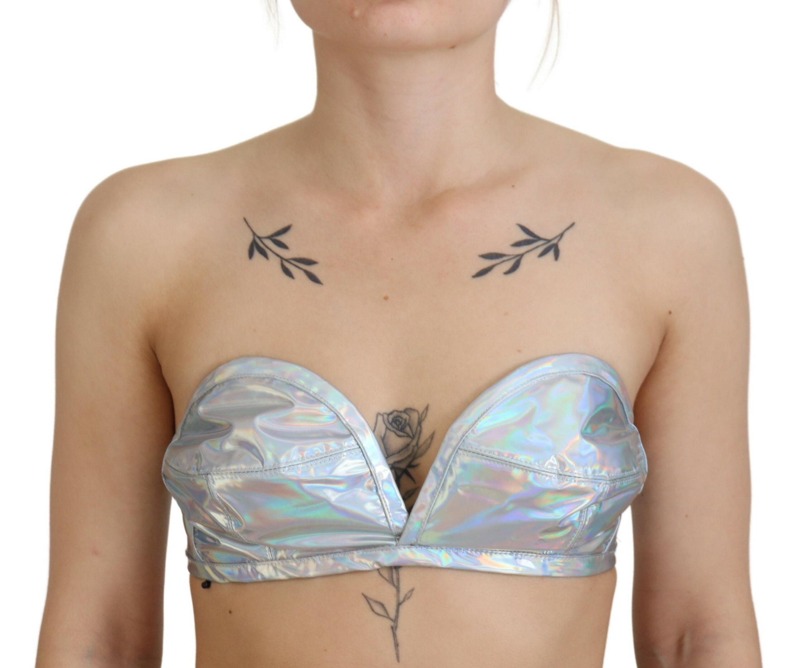 Silver Holographic Effect Bustier Brassiere Top - ventzia