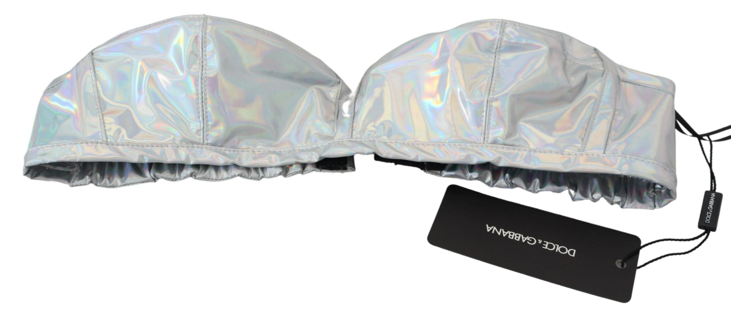 Silver Holographic Effect Bustier Brassiere Top - ventzia