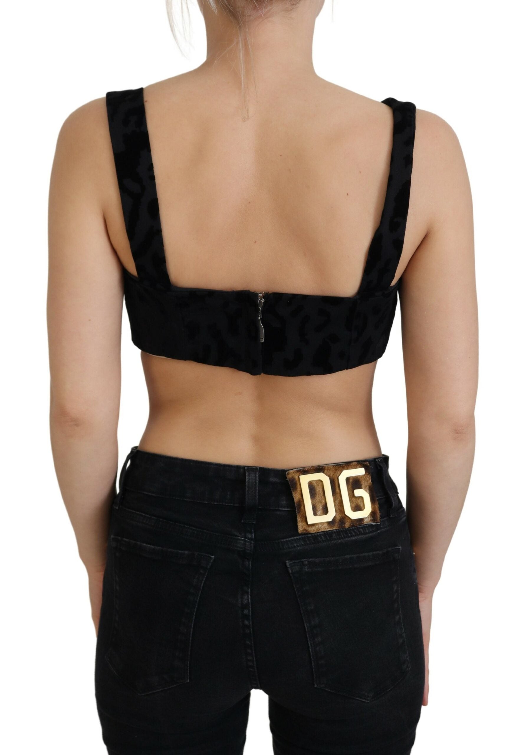 Black Leopard Cropped Bustier Corset Bra Top - ventzia