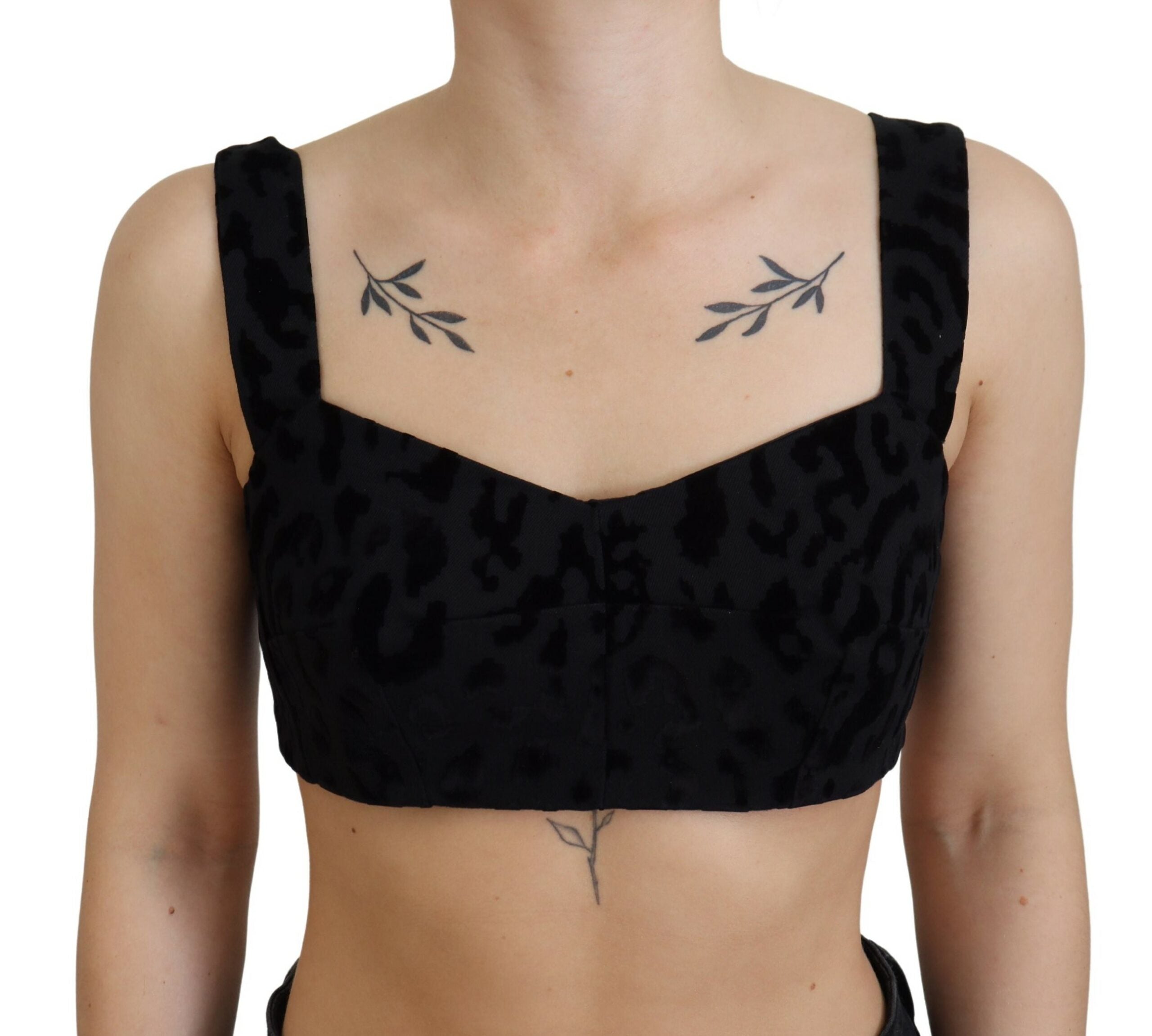 Black Leopard Cropped Bustier Corset Bra Top - ventzia