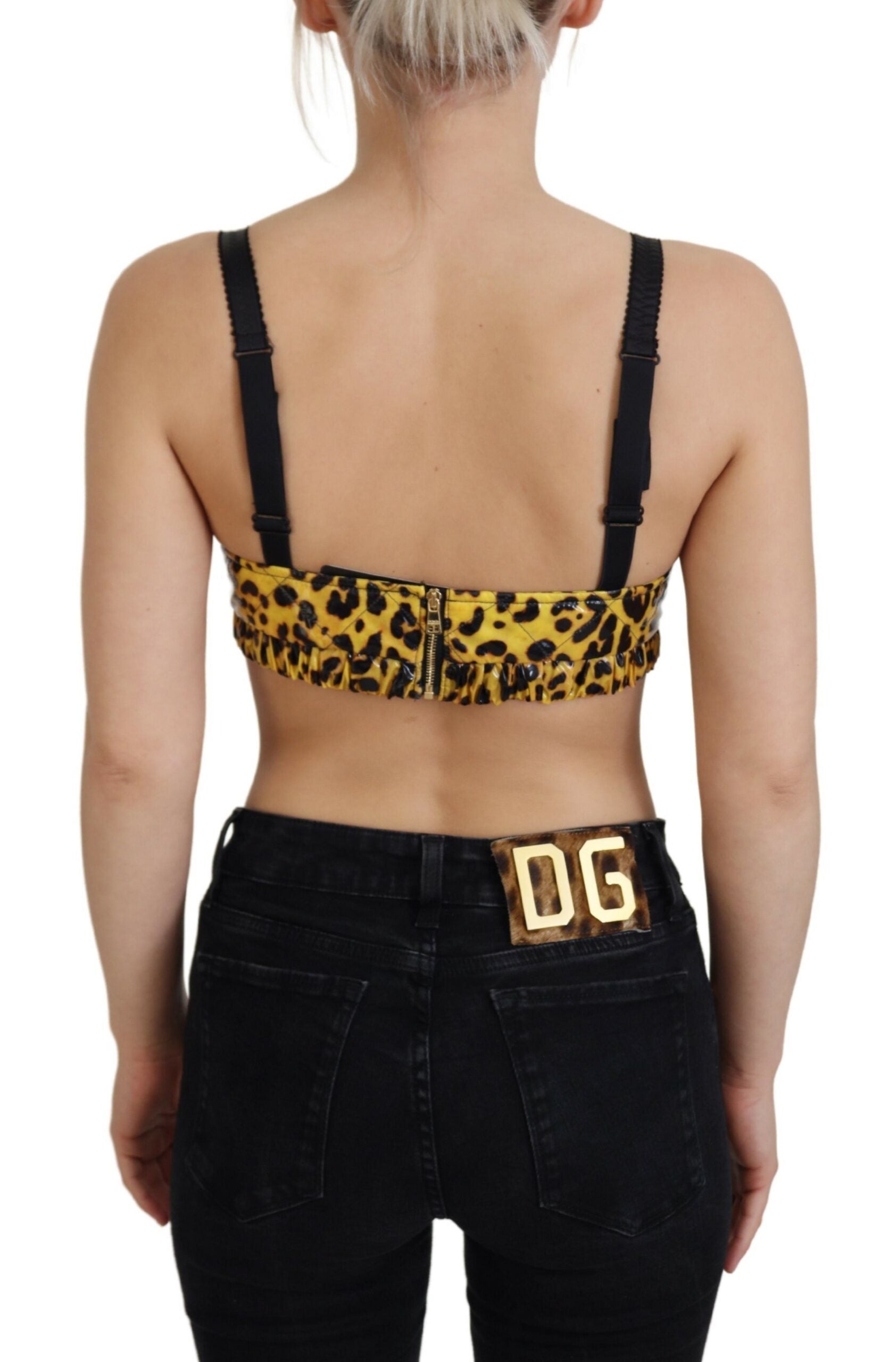 Yellow Leopard Cropped Bustier Corset Bra Top - ventzia