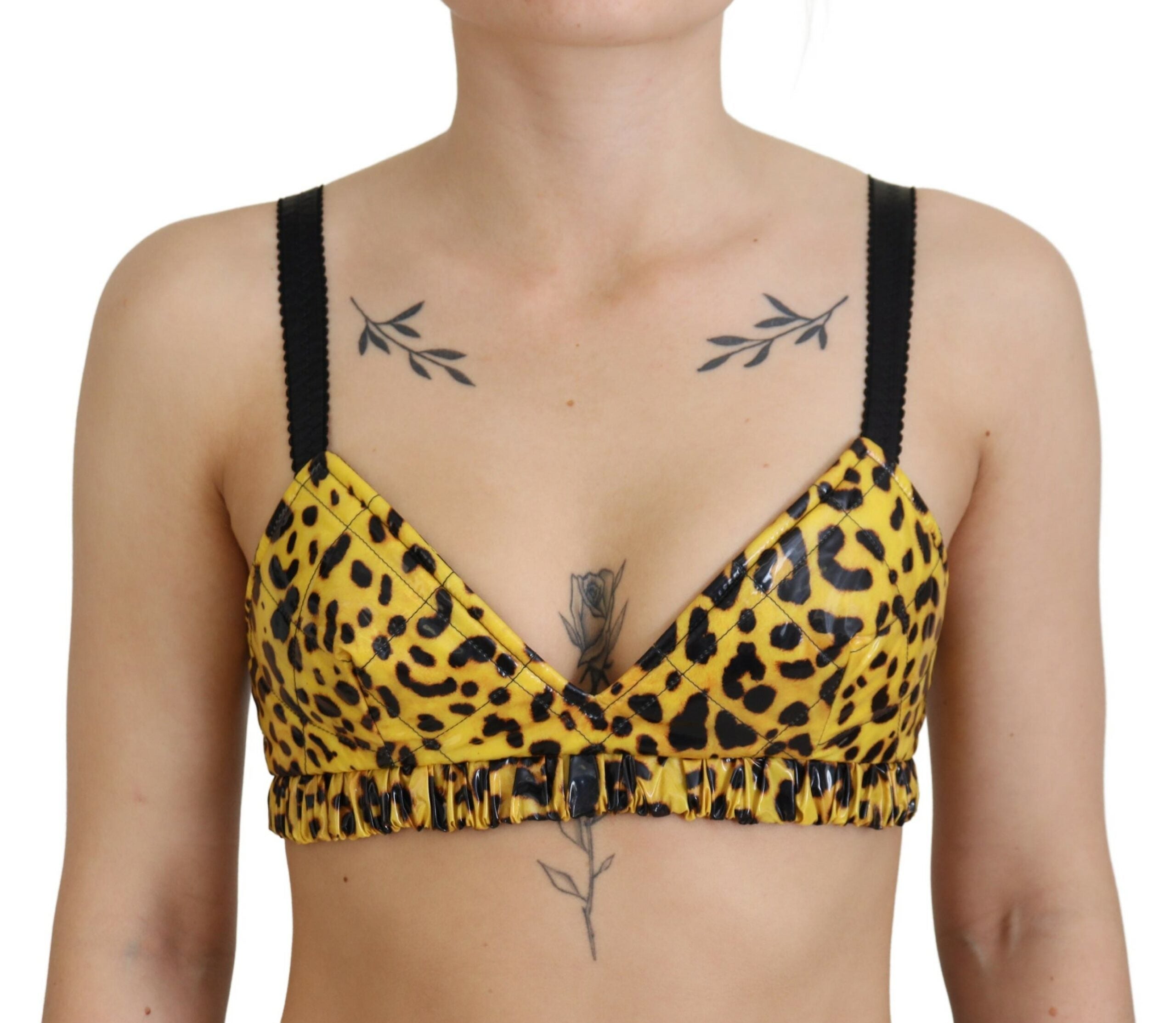 Yellow Leopard Cropped Bustier Corset Bra Top - ventzia