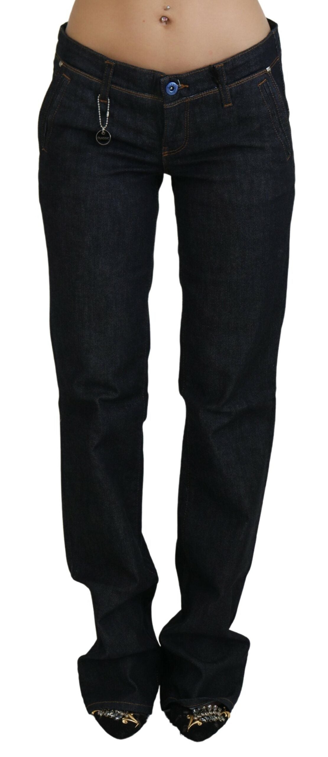 Blue Low Waist Straight Denim Pants Jeans - ventzia