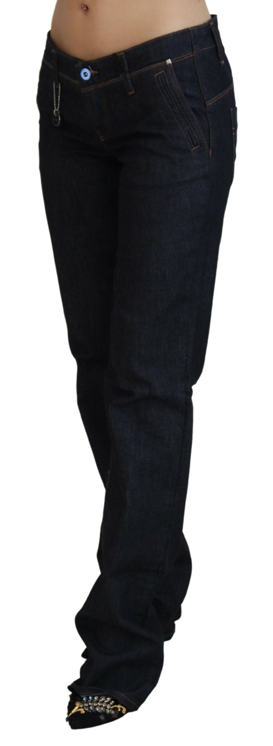 Blue Low Waist Straight Denim Pants Jeans - ventzia
