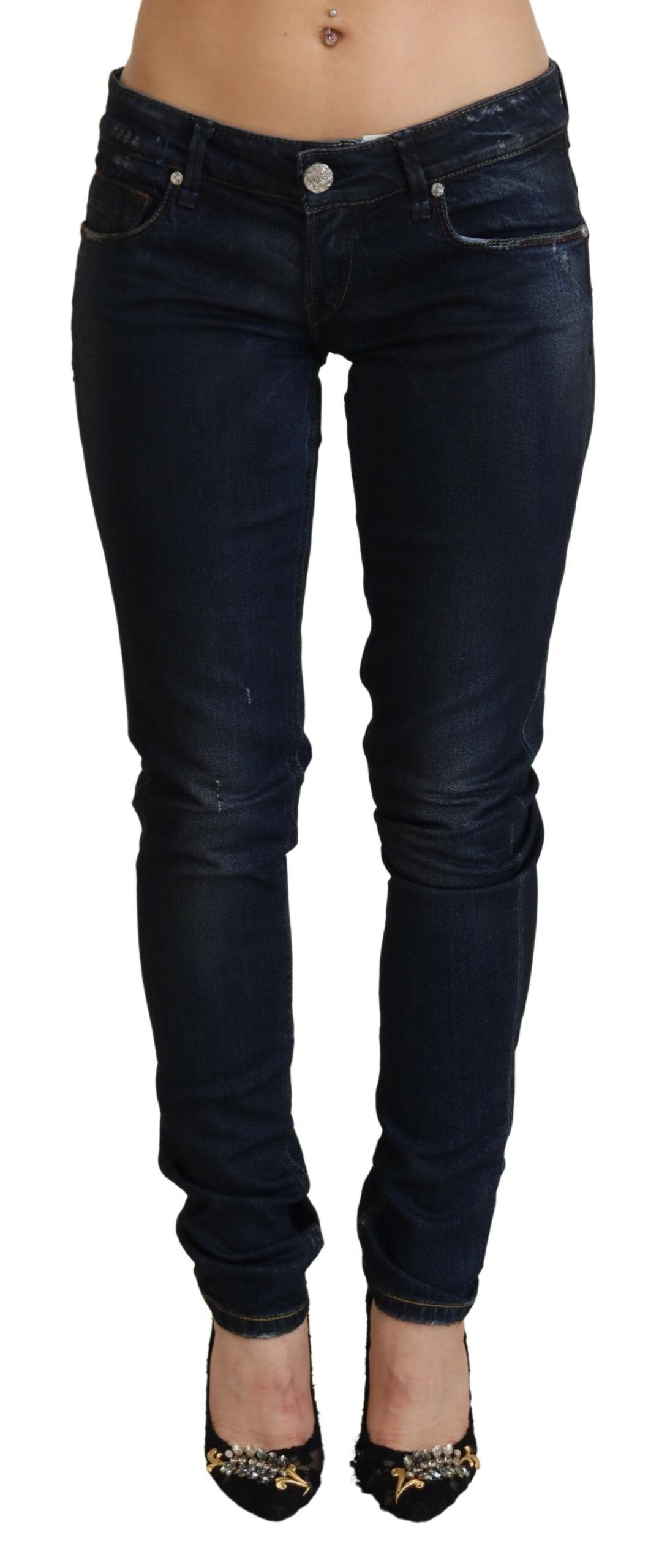 Blue Low Waist Slim Fit Women Denim Jeans - ventzia