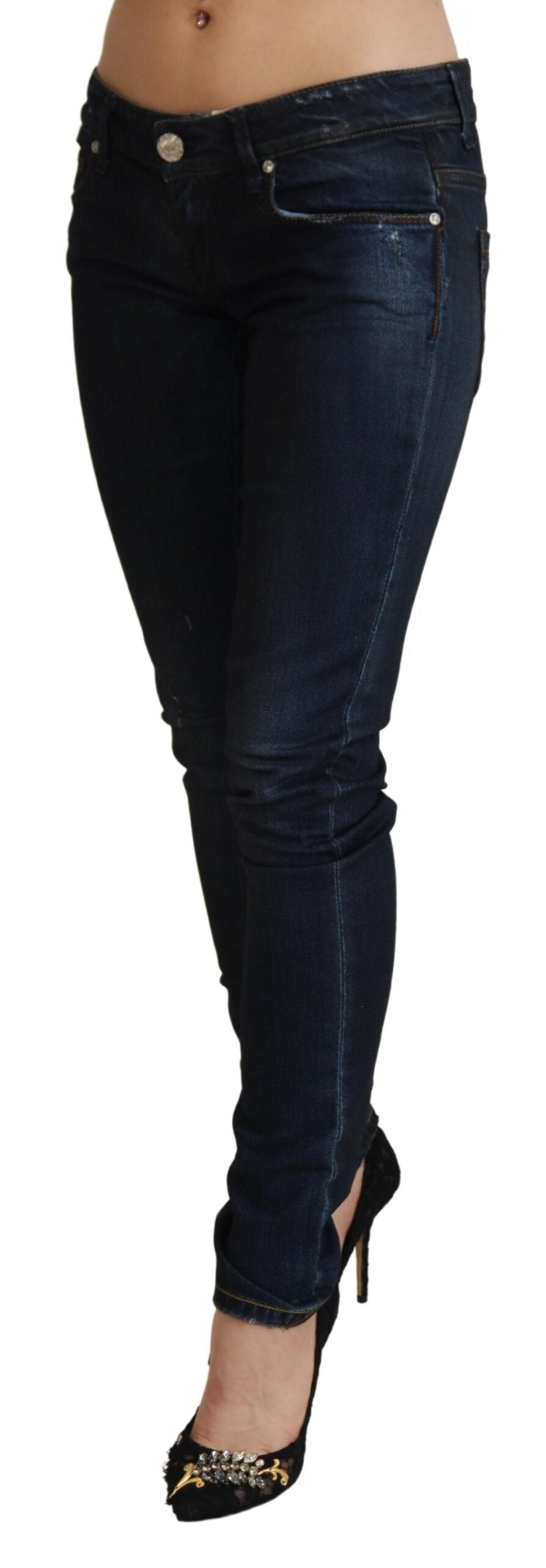 Blue Low Waist Slim Fit Women Denim Jeans - ventzia
