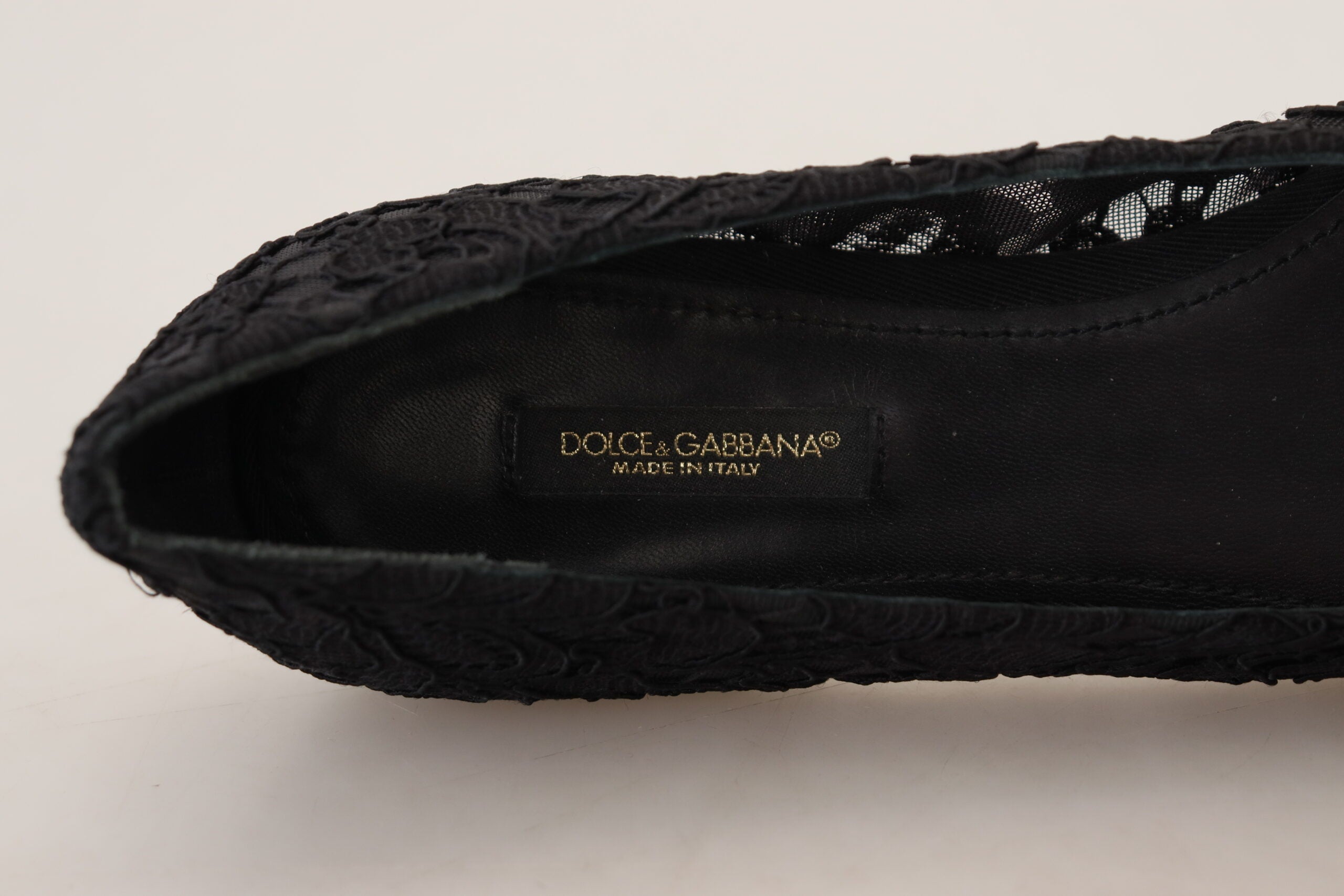 Black Taormina Lace Crystals Flats Shoes - ventzia