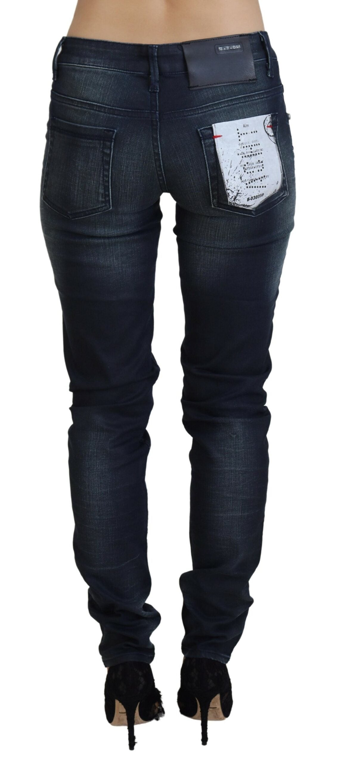 Blue Washed Low Waist Slim Fit Cotton Denim Jeans - ventzia