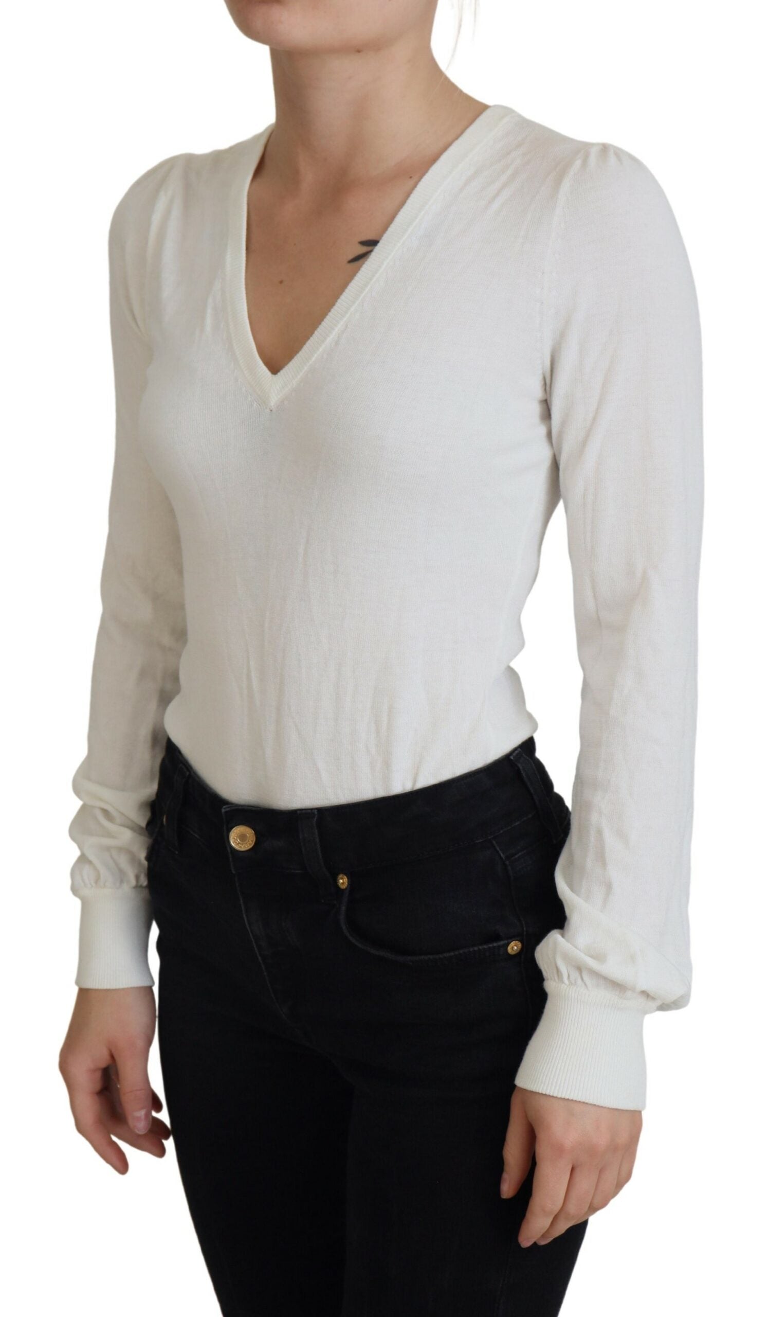 Ivory V-Neck Long Sleeves Women Blouse Top - ventzia