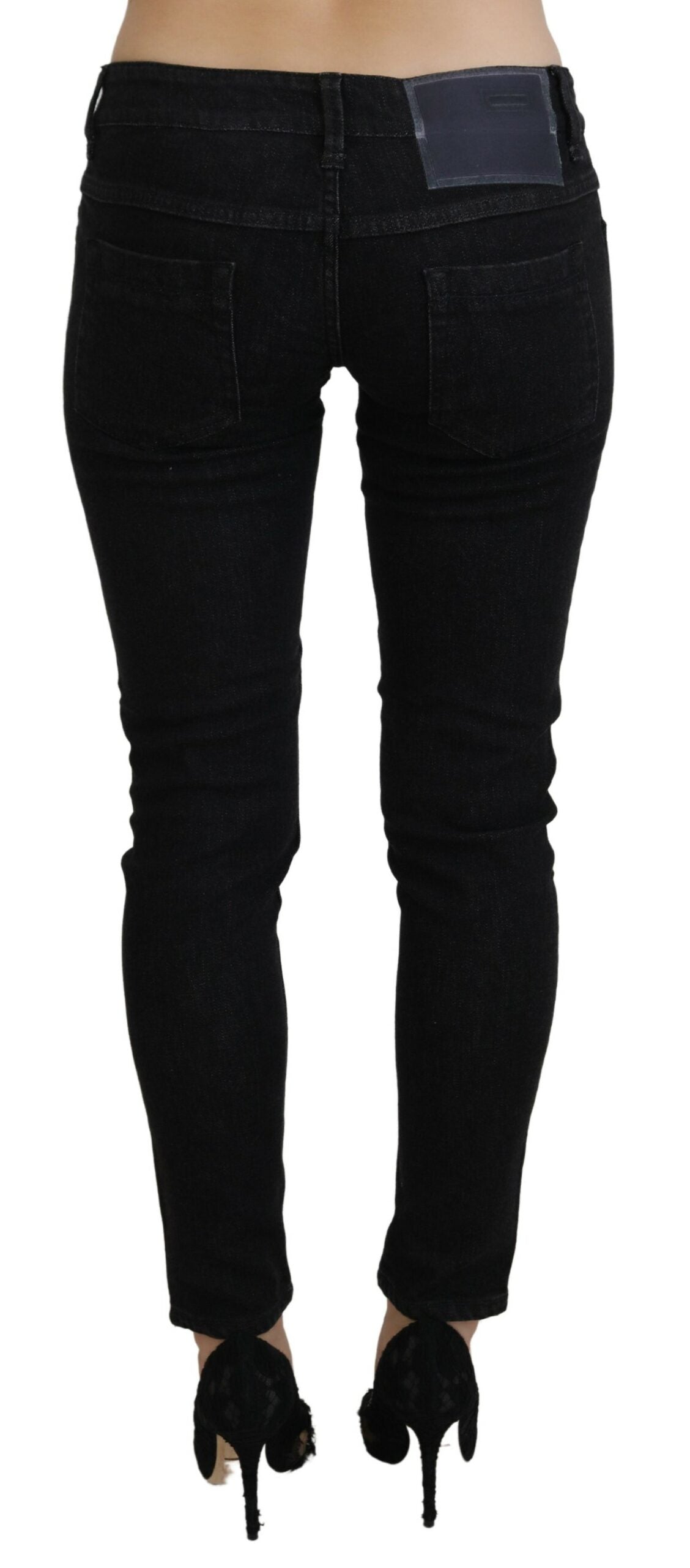 Black Low Waist Slim Fit Cotton Denim Jeans - ventzia