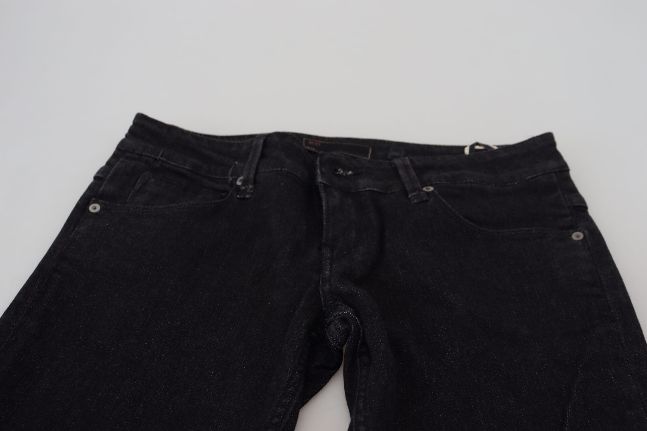 Black Low Waist Slim Fit Cotton Denim Jeans - ventzia