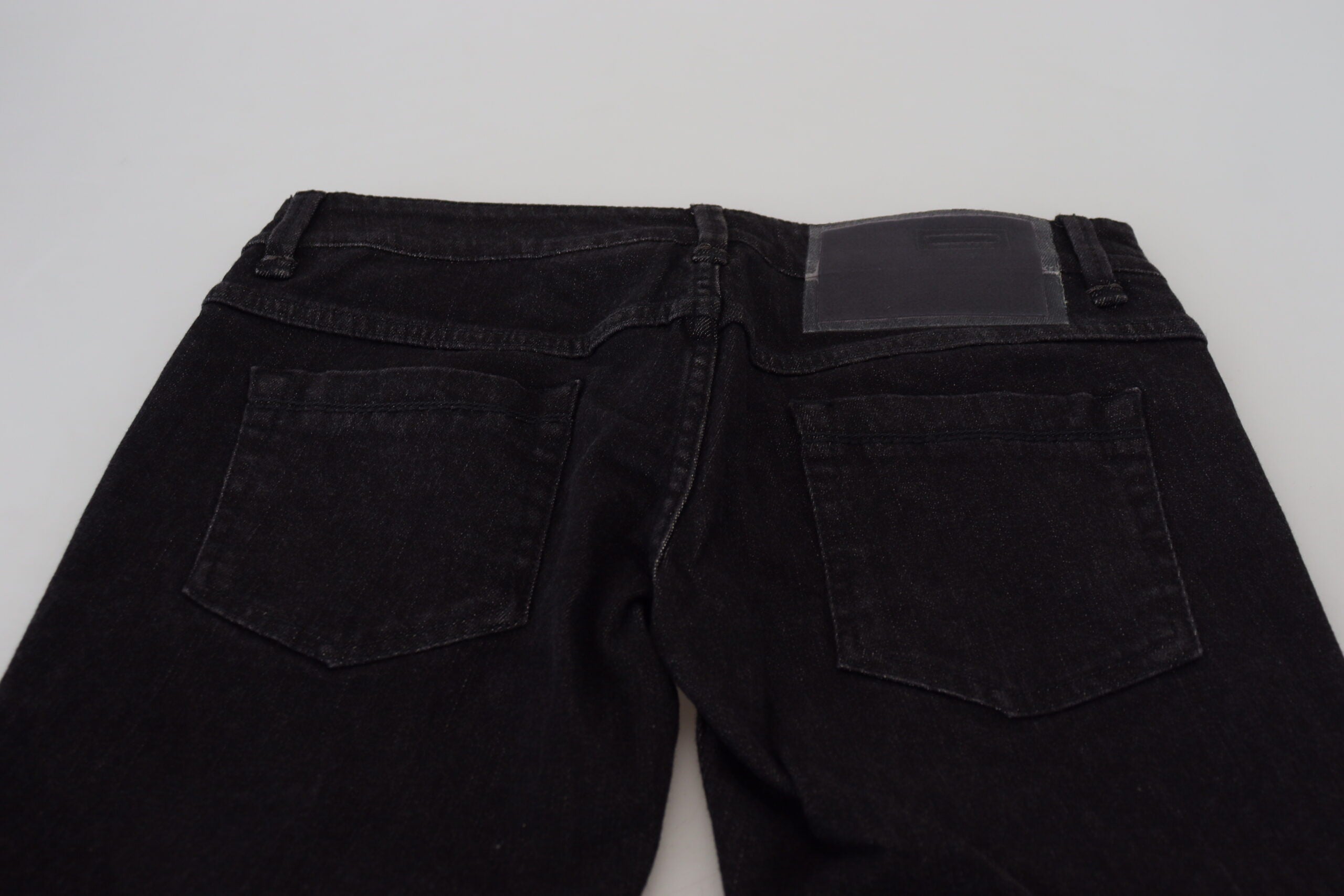 Black Low Waist Slim Fit Cotton Denim Jeans - ventzia