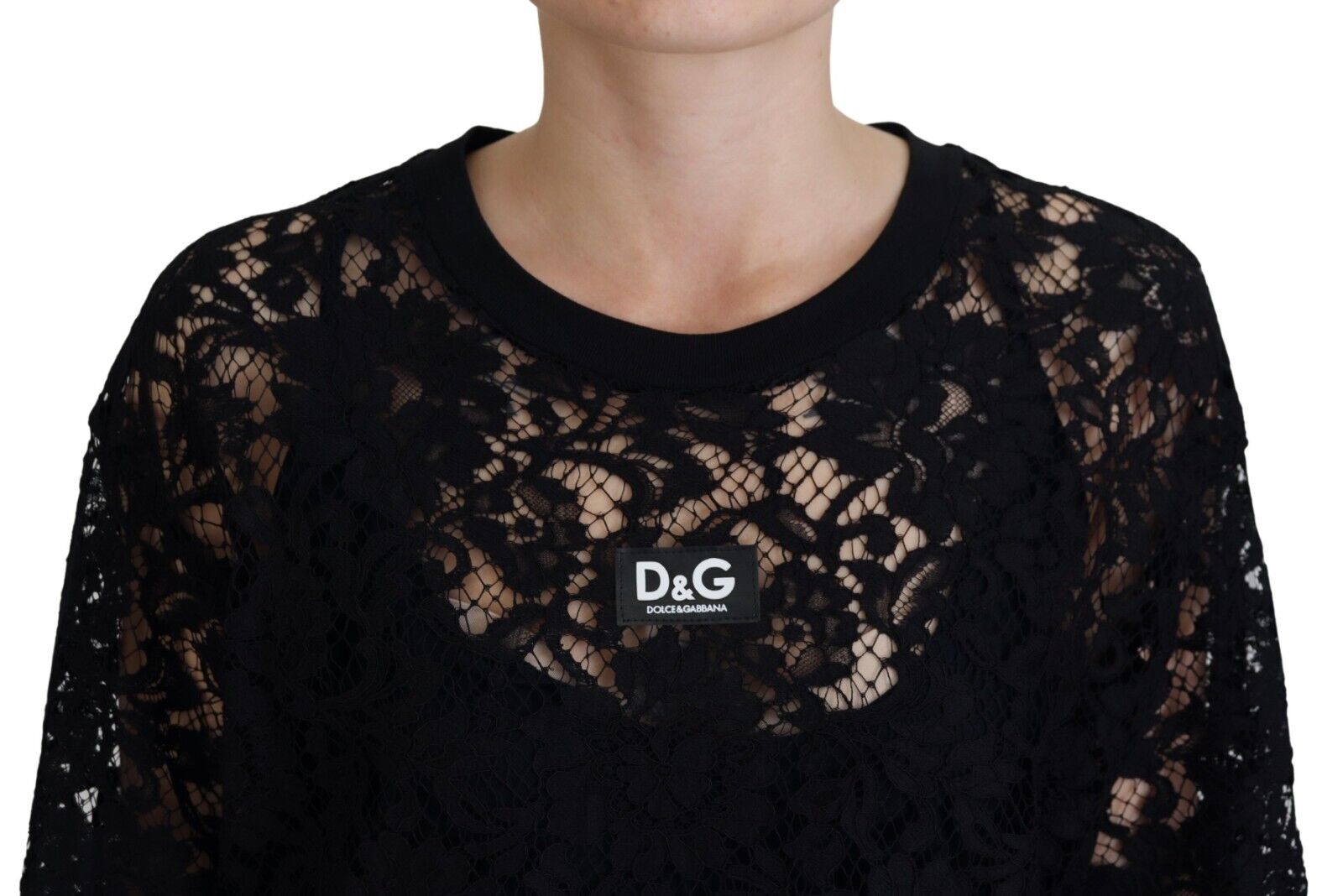 Black Floral Lace Cotton Shift Mini Dress - ventzia