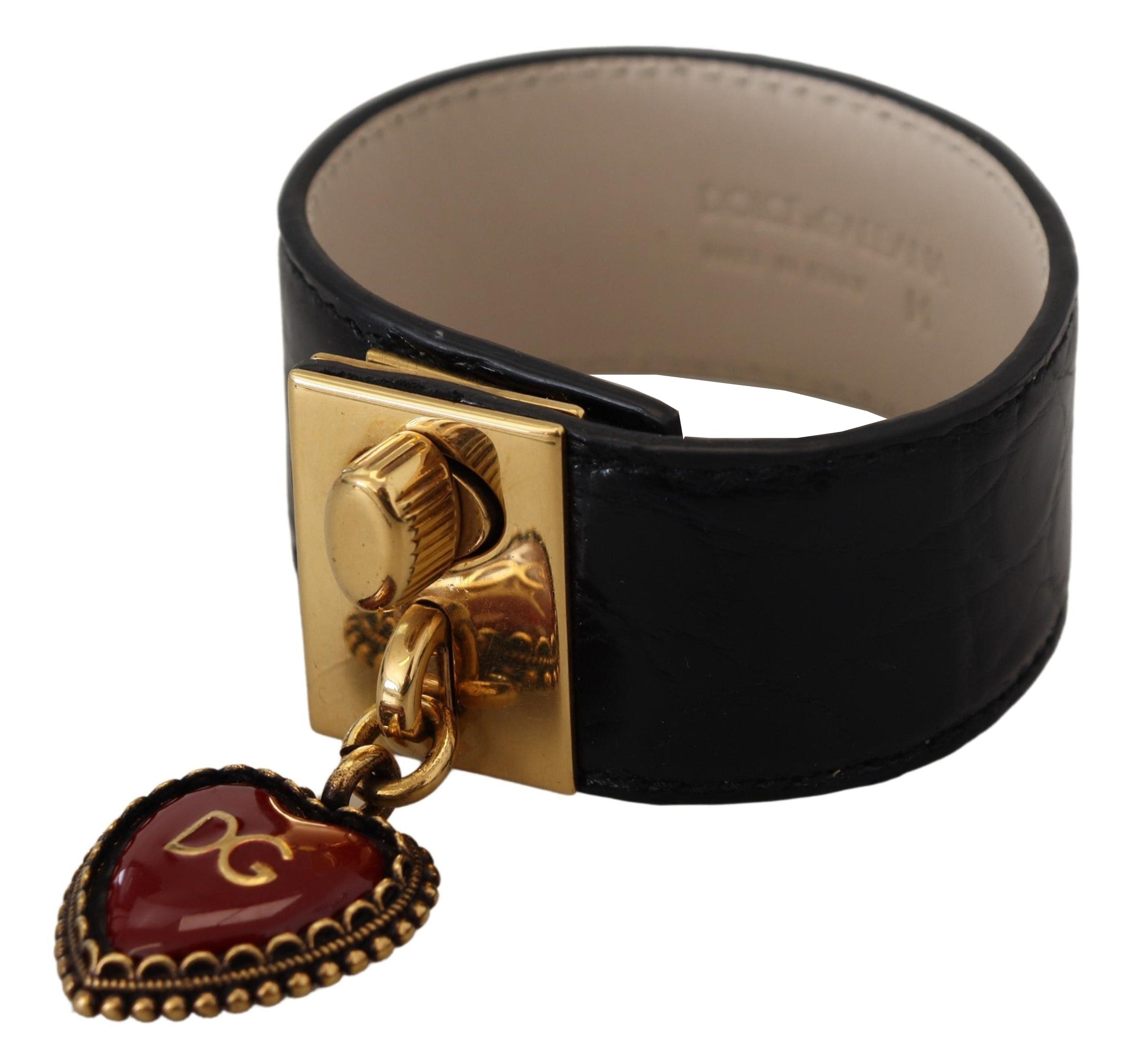 Black Dauphine Leather DG Heart Key Ring Bracelet - ventzia