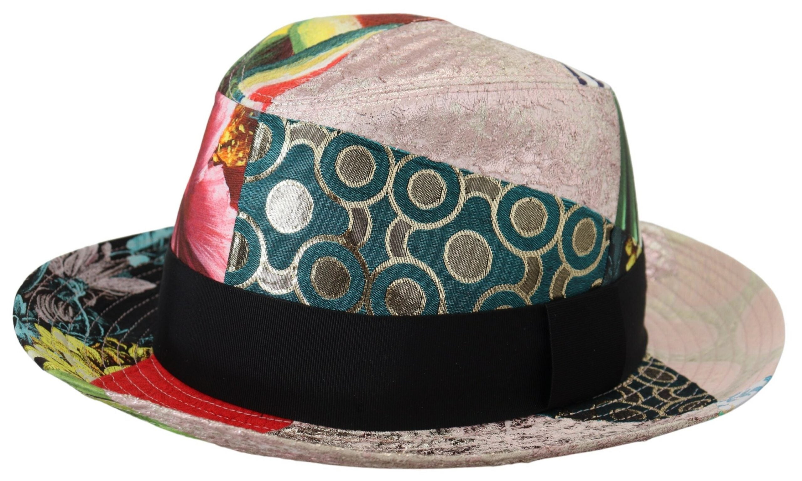 Multicolor Patchwork Women Fedora Wide Brim Hat - ventzia