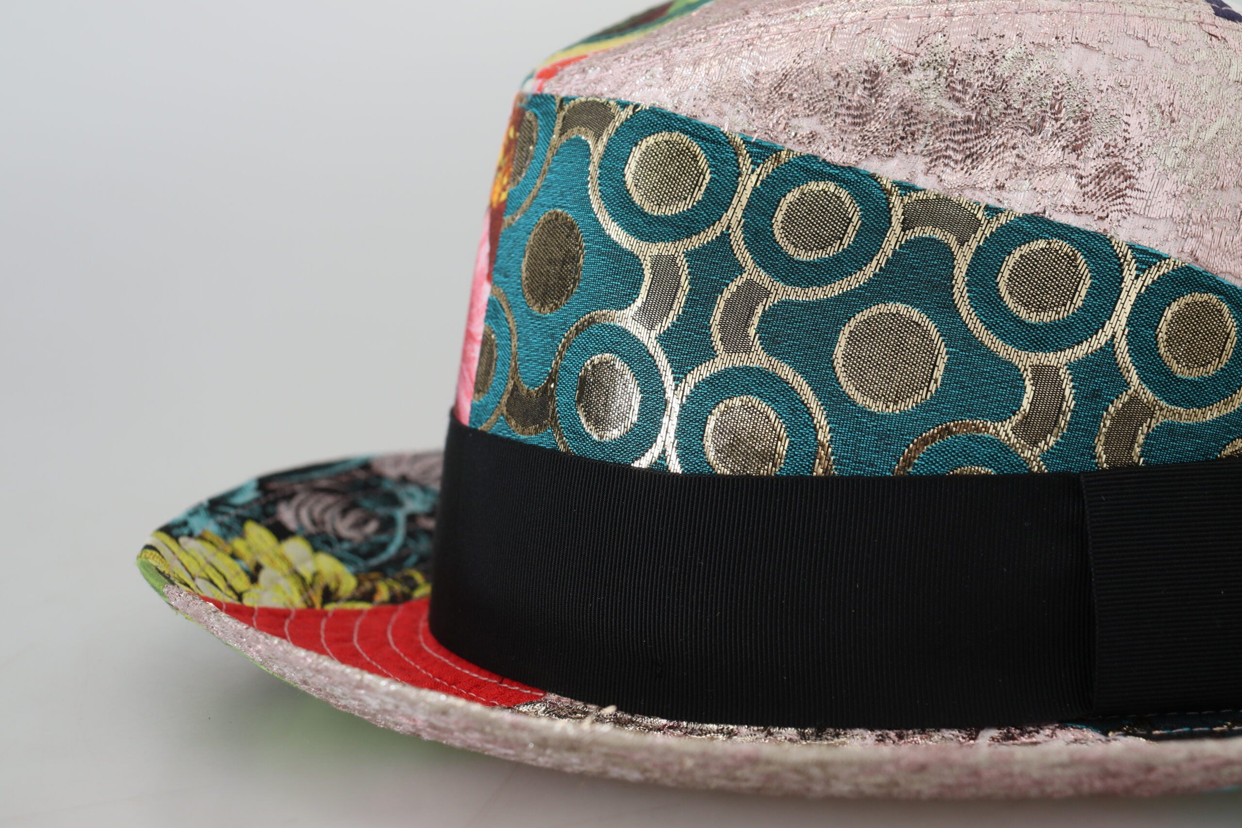 Multicolor Patchwork Women Fedora Wide Brim Hat - ventzia