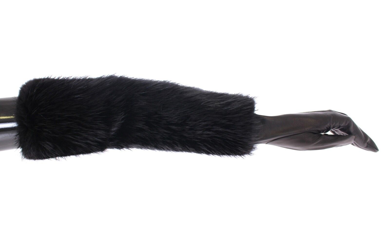 Black Beaver Fur Lambskin Leather Elbow Gloves - ventzia