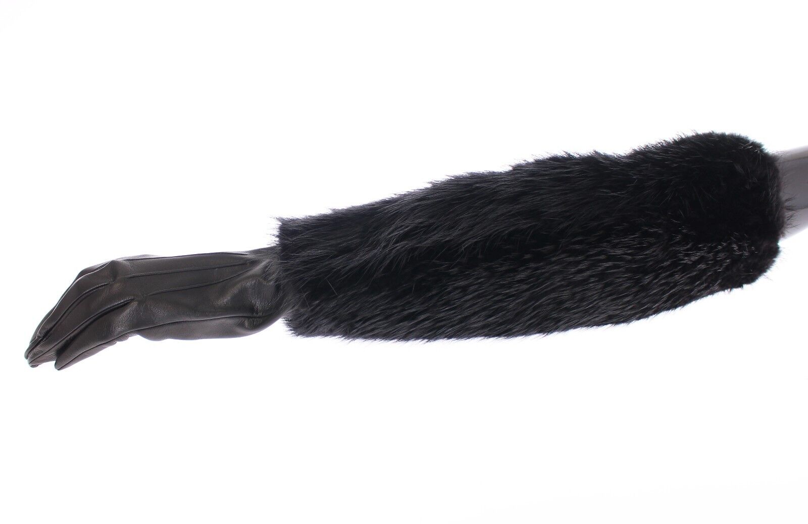 Black Beaver Fur Lambskin Leather Elbow Gloves - ventzia
