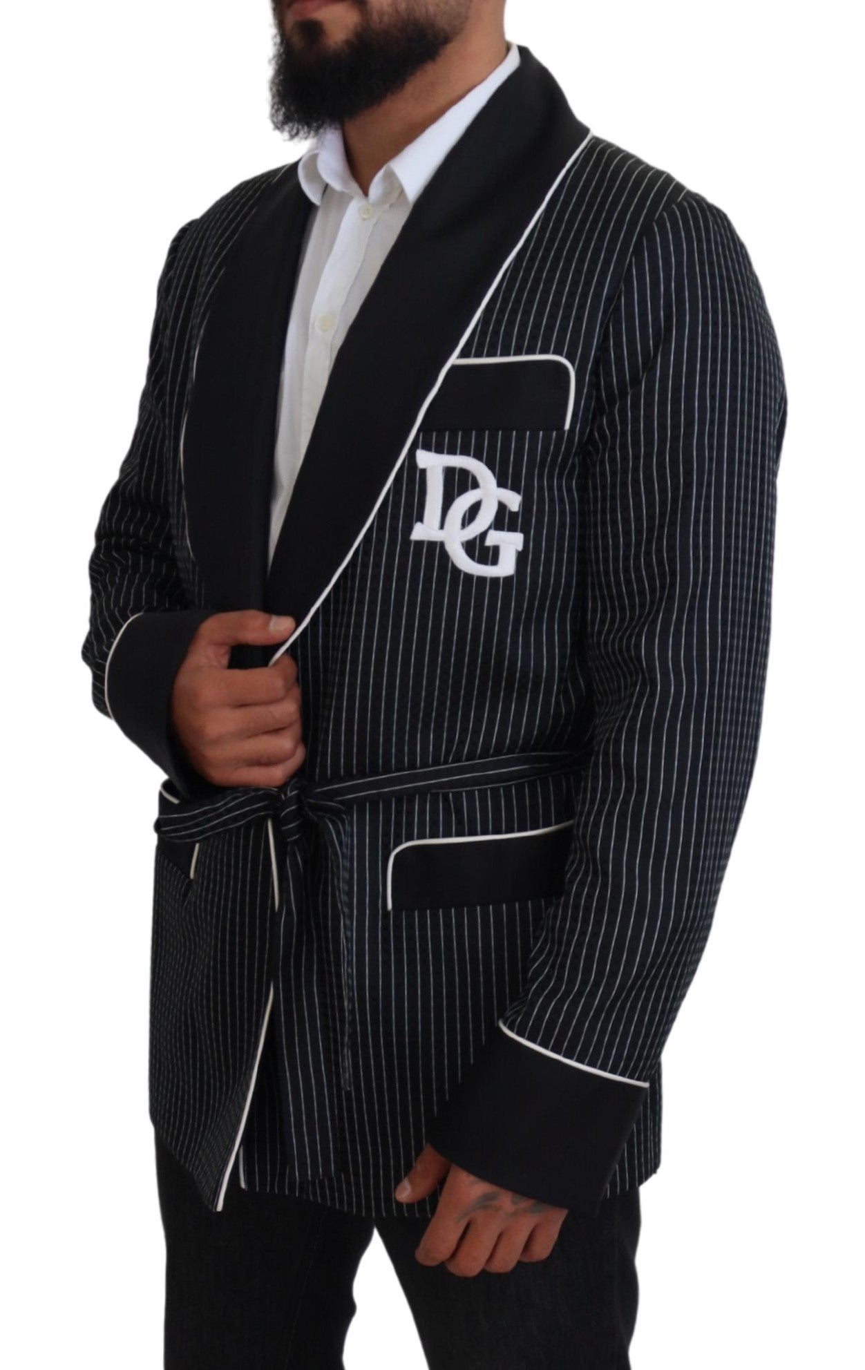 Black Robe Striped DG Patch Jacket Men Blazer - ventzia
