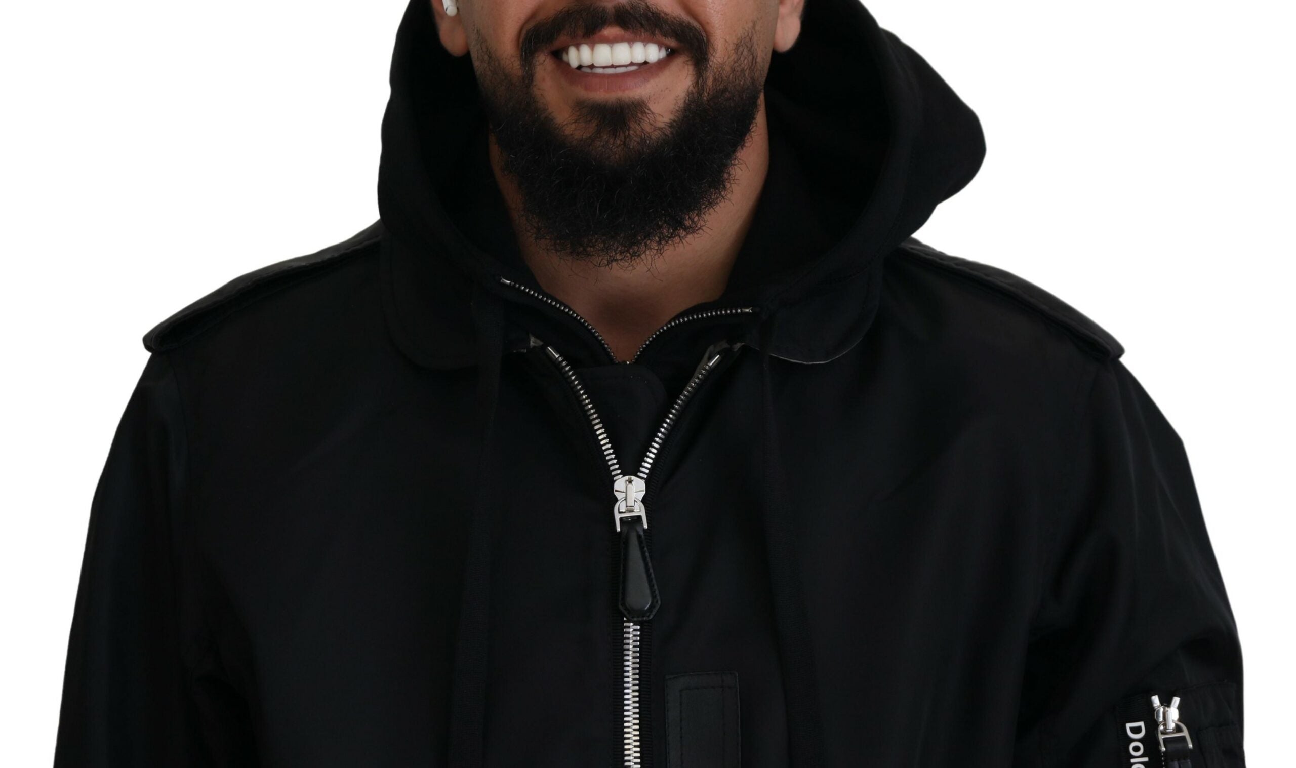 Black Nylon Hooded Full Zip Men Coat Jacket - ventzia