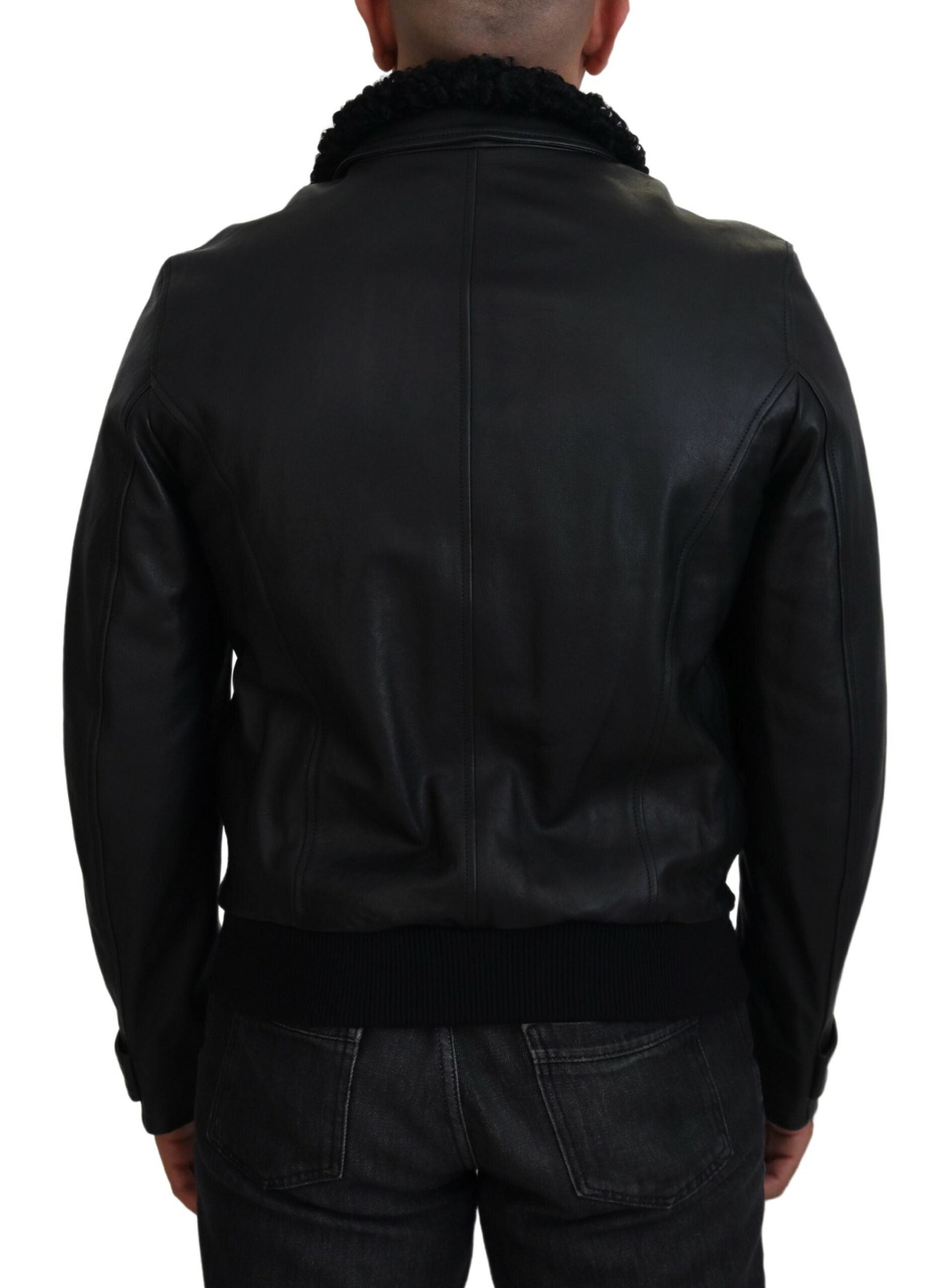Black Lamb Leather Collared Men Coat Jacket - ventzia