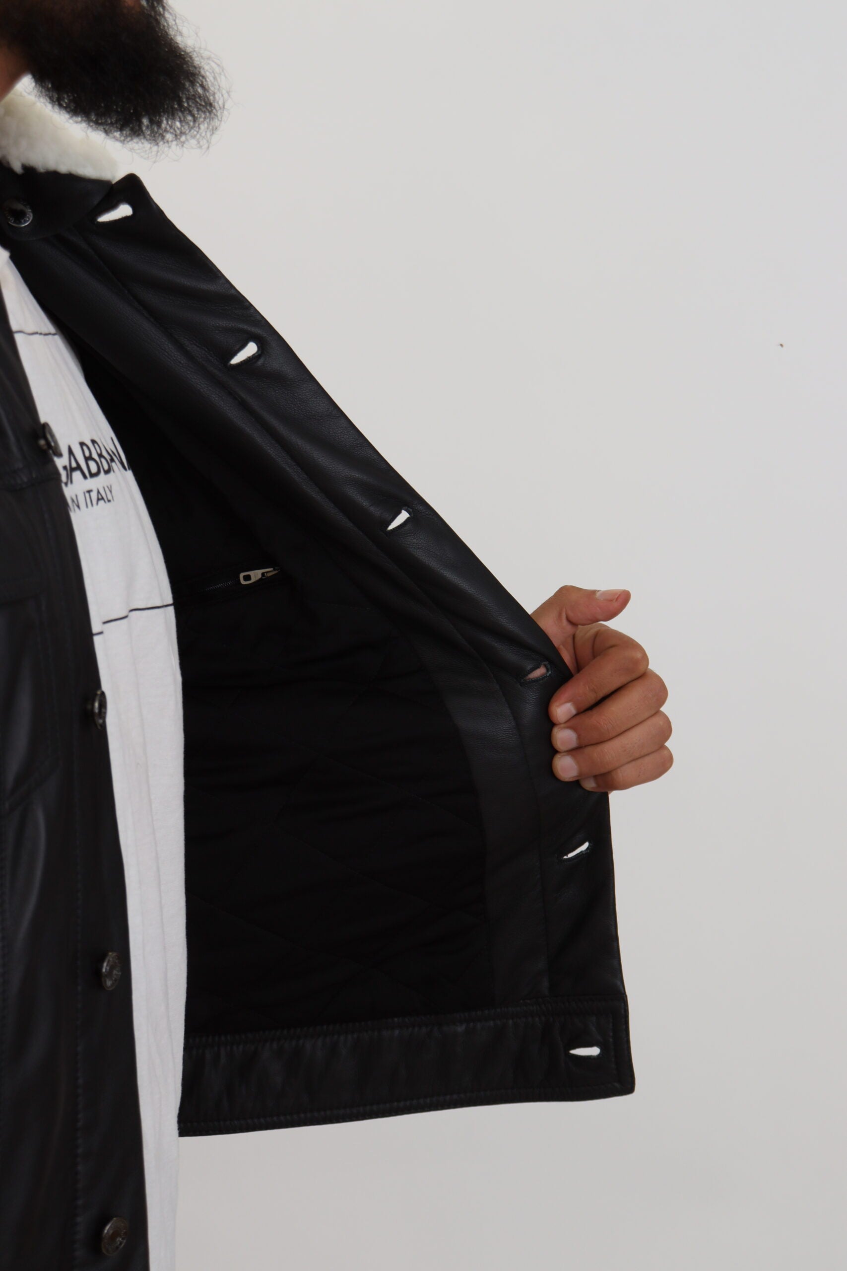 Black Lamb Leather Collared Men Coat Jacket - ventzia