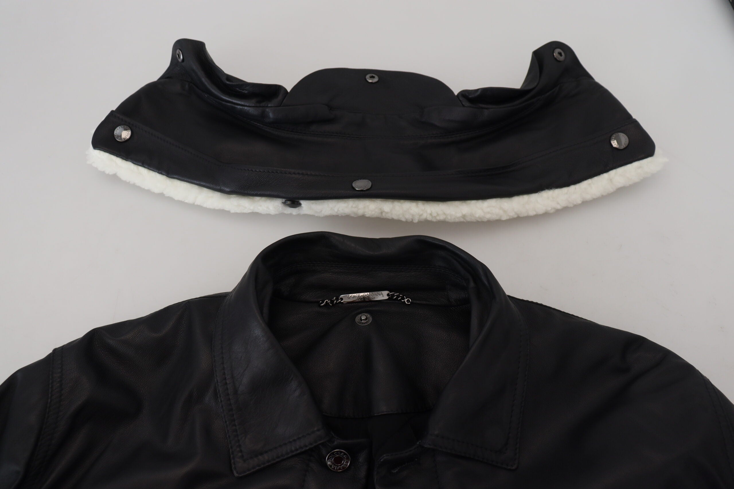 Black Lamb Leather Collared Men Coat Jacket - ventzia