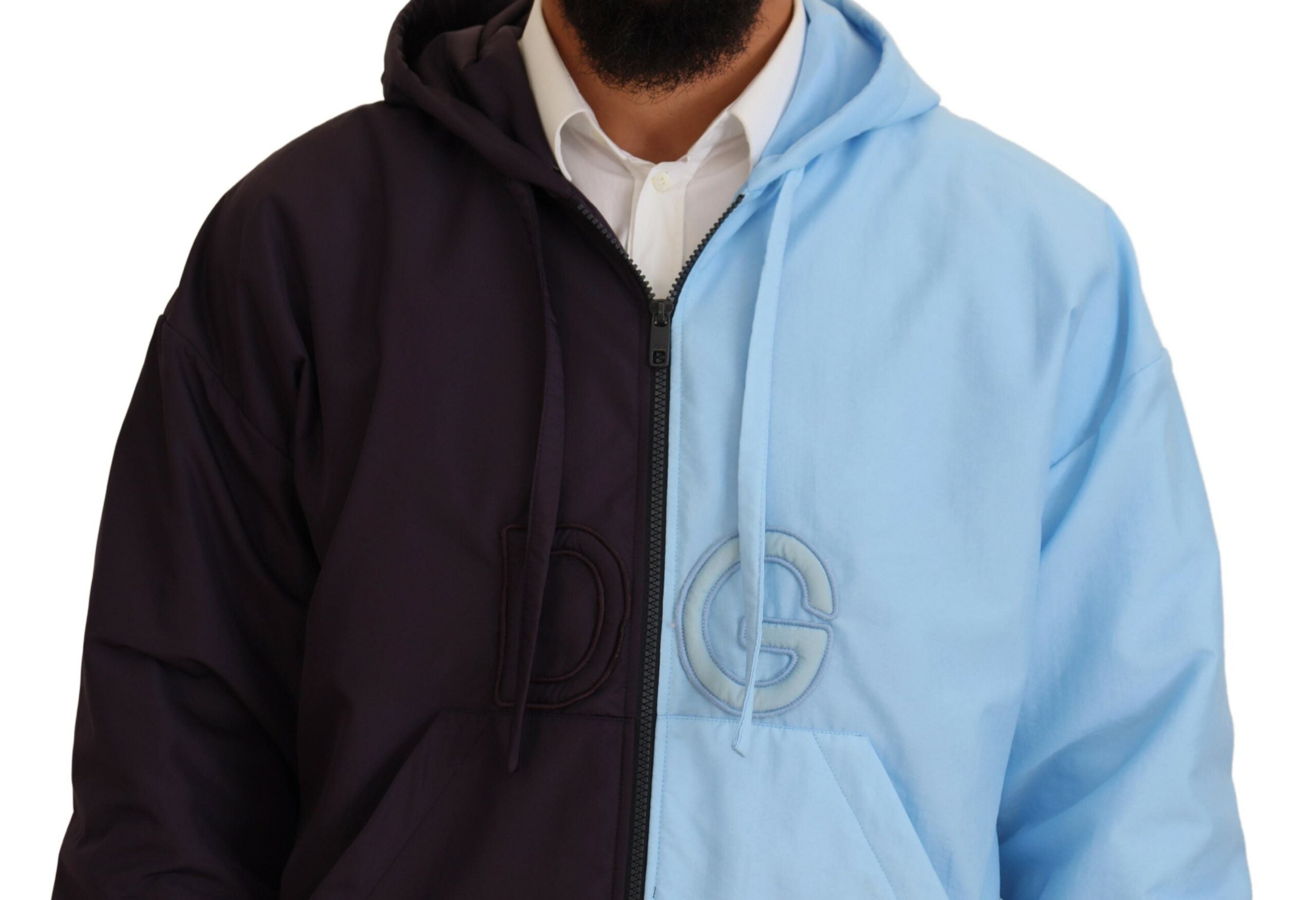 Black Blue DG Hooded Full Zip Men Jacket - ventzia