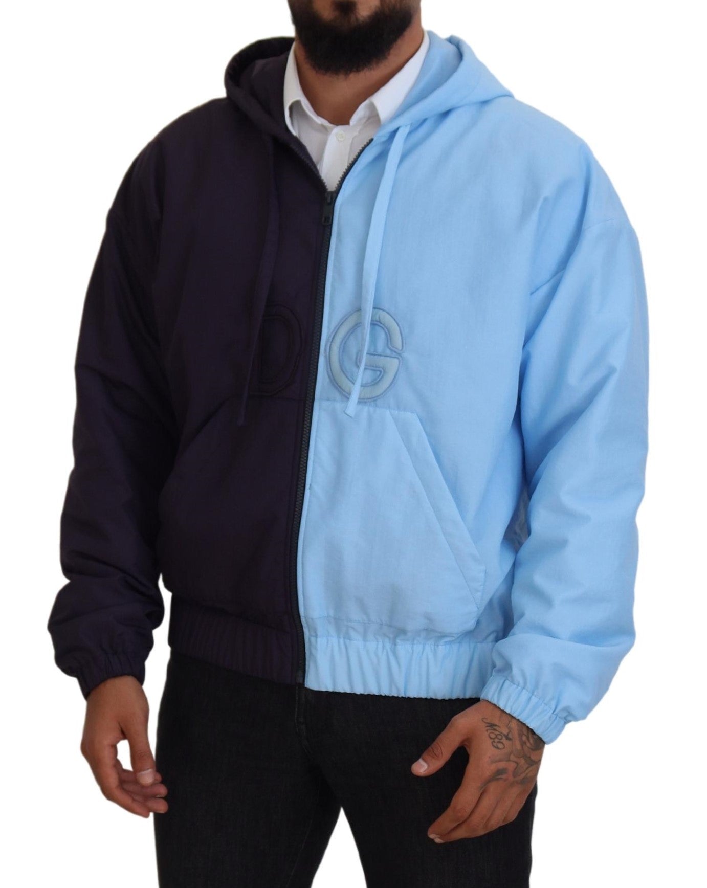 Black Blue DG Hooded Full Zip Men Jacket - ventzia