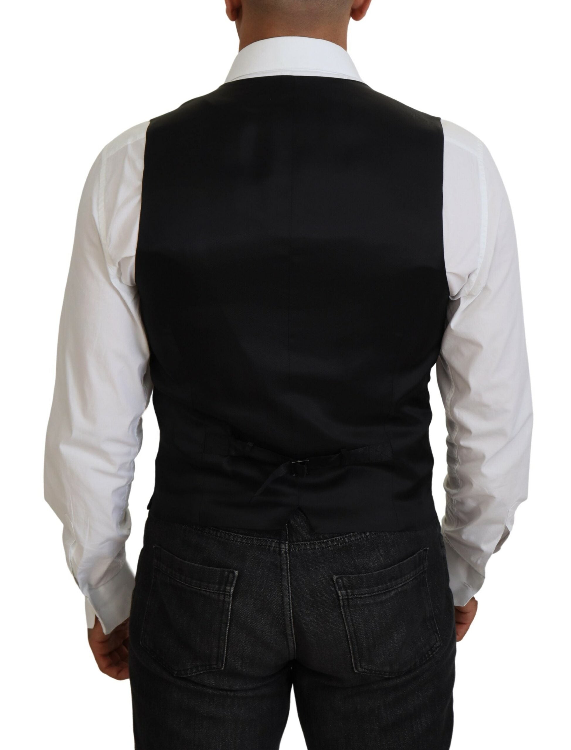 Black Virgin Wool Waistcoat Formal Vest - ventzia