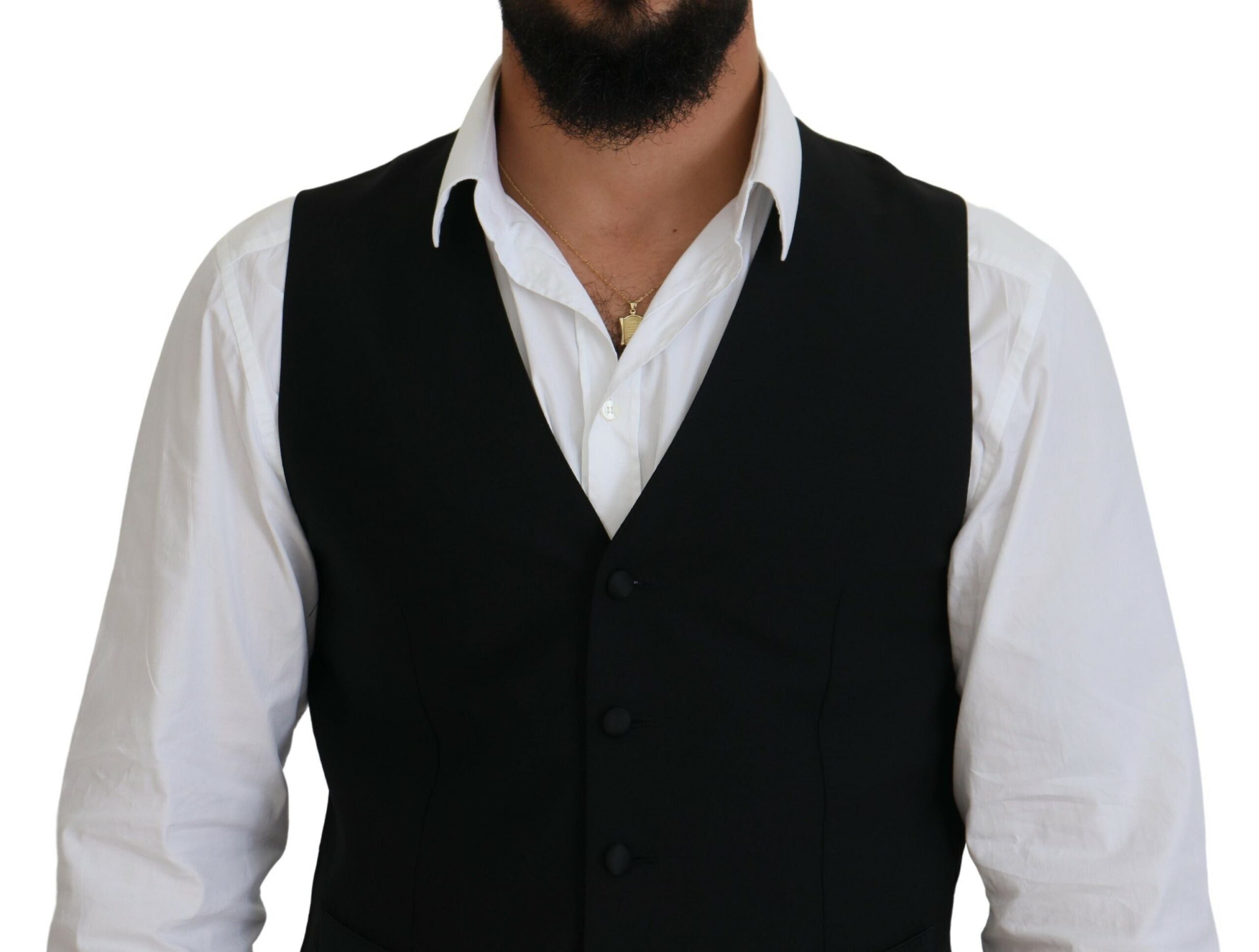 Black Virgin Wool Waistcoat Formal Vest - ventzia