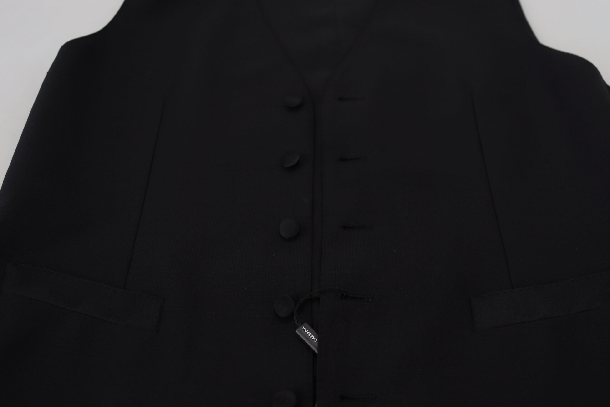 Black Virgin Wool Waistcoat Formal Vest - ventzia